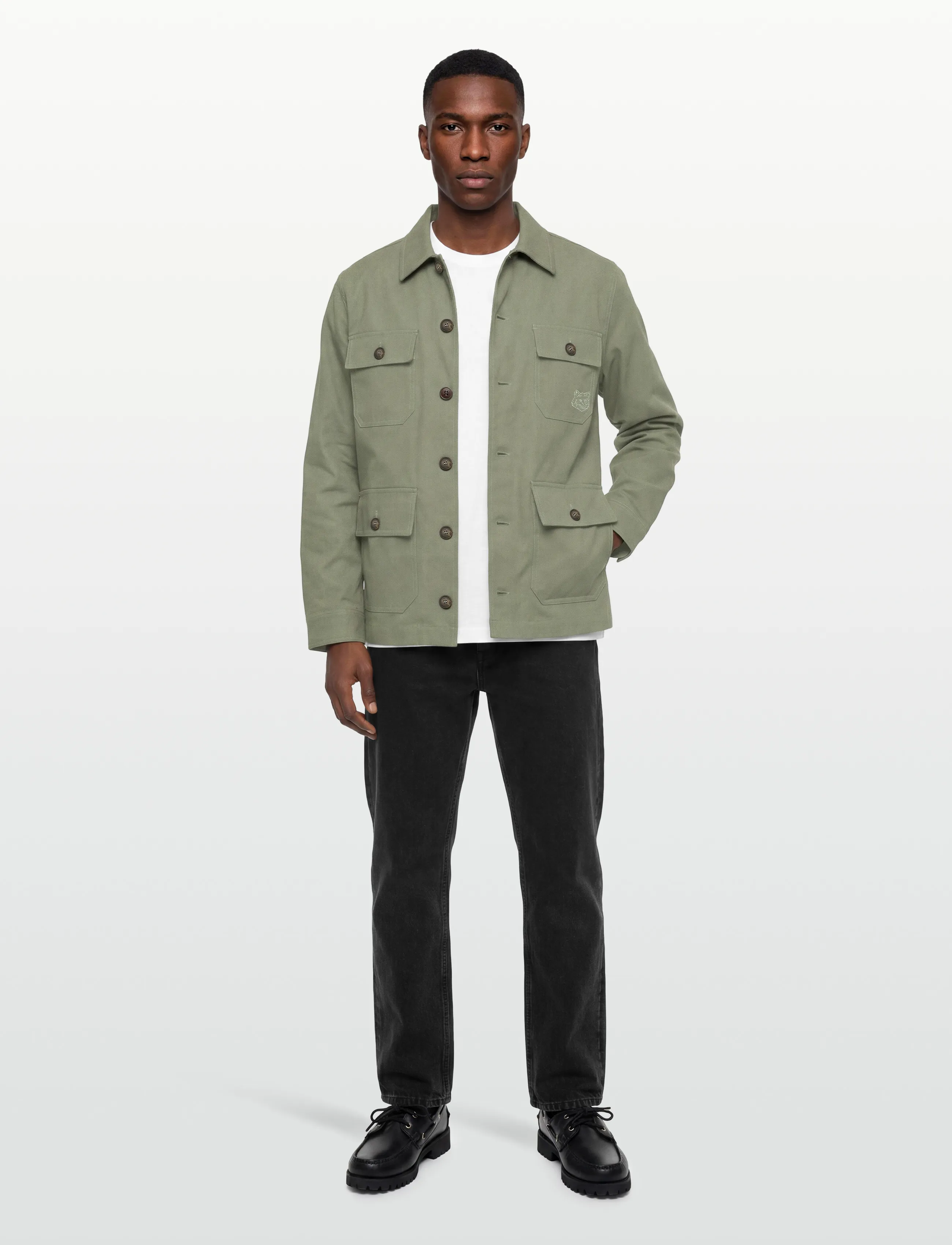 Maison Kitsune Utility Jacket, Mænd, Arbejdsjakke, Kakigrøn, Str: M