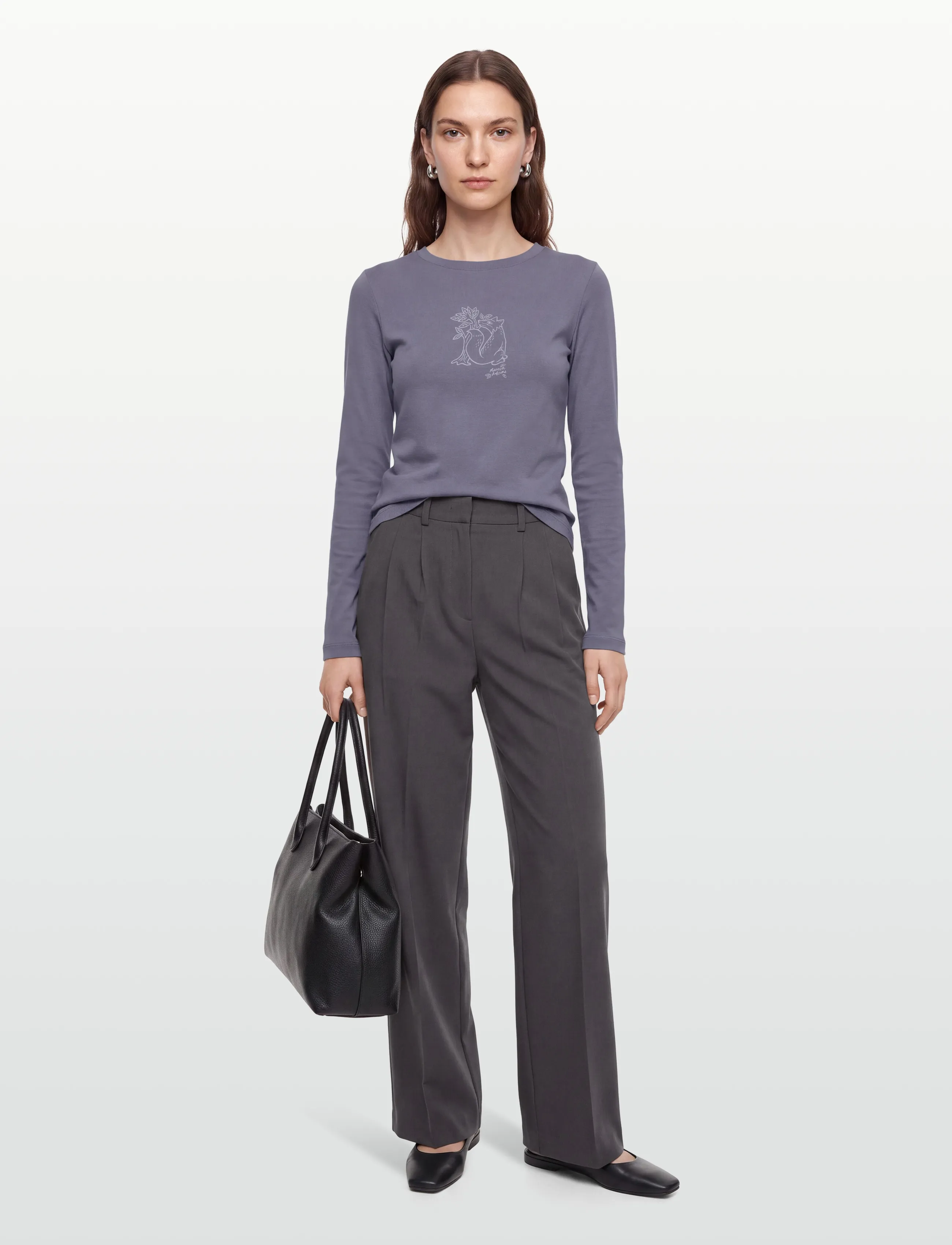Maison Kitsune Woodland Fox Long Sleeves Slim Tee-Shirt, XS, T-shirts & Oberteile, Lila - Long-sleeved, Frauen
