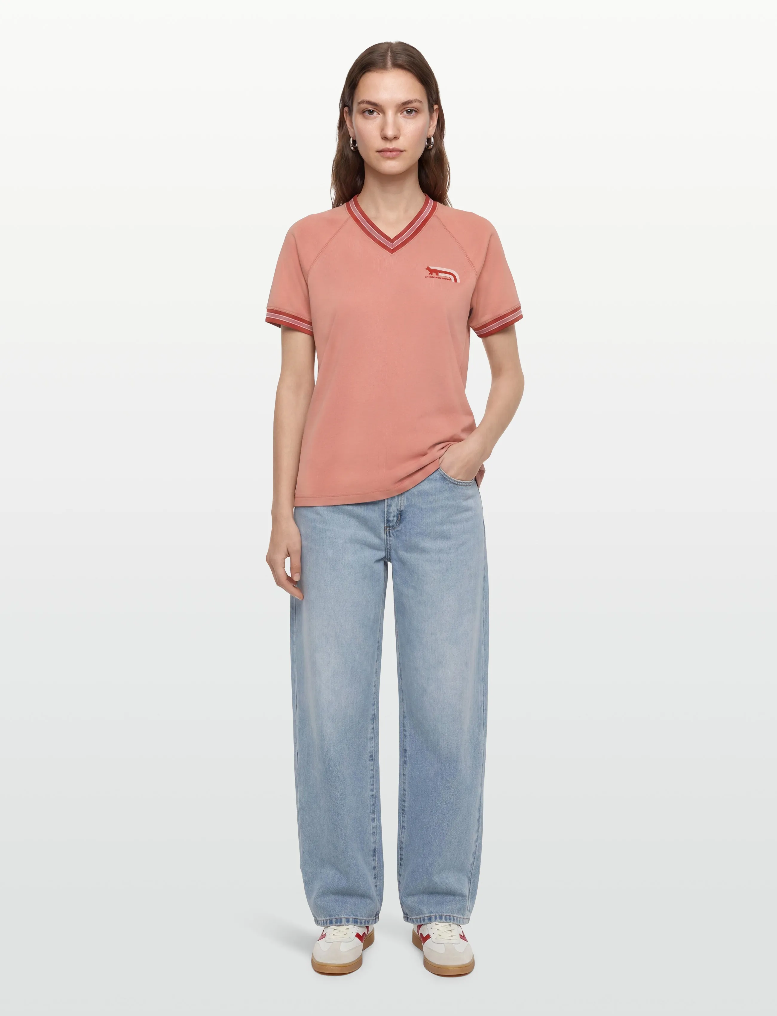 Maison Kitsune Flash Fox Raglan Tee-Shirt, XL, T-shirts & Oberteile, Koralle - Short-sleeved, Frauen