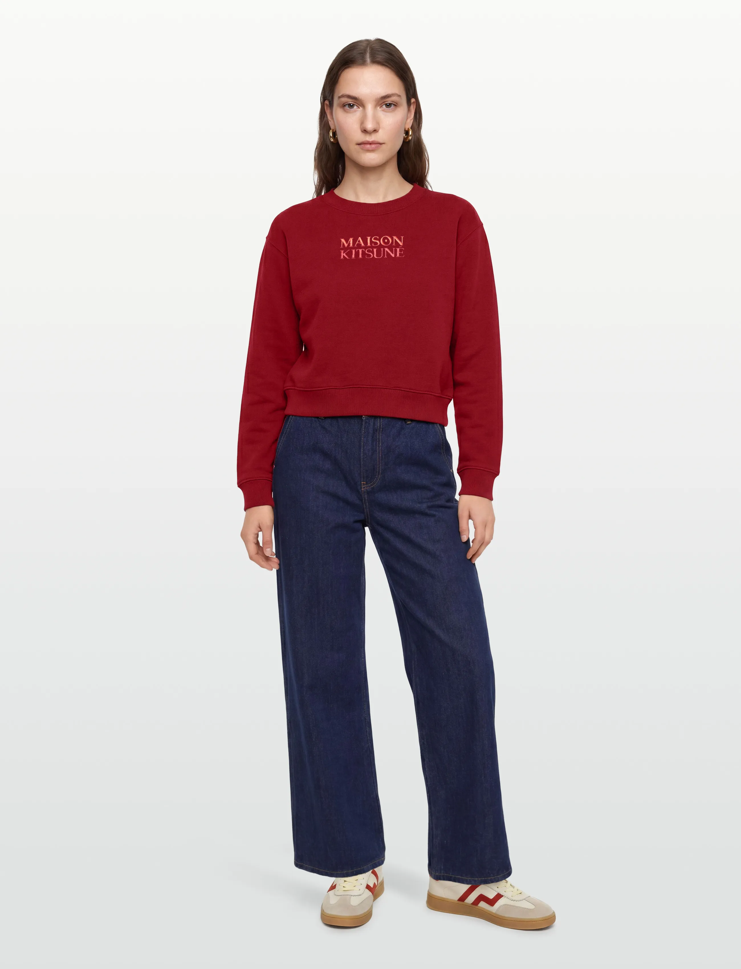 Maison Kitsune Gradient Boxy Sweatshirt, S, Sweatshirts & Hoodies, Burgunderrot - Sweatshirts, Frauen