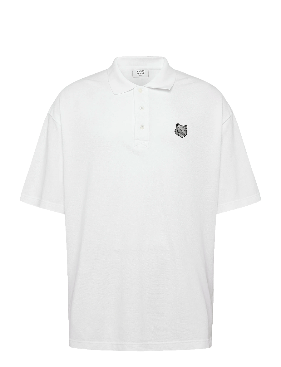Maison Kitsune - BOLD FOX HEAD PATCH OVERSIZE POLO - polostrik - white - 0
