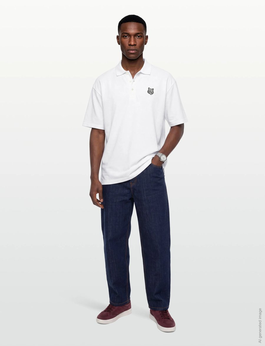Maison Kitsune - BOLD FOX HEAD PATCH OVERSIZE POLO - langärmlige strick-polohemden - white - 0