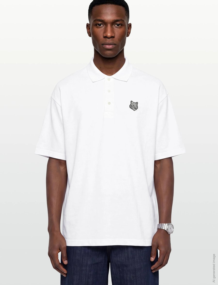 Maison Kitsune - BOLD FOX HEAD PATCH OVERSIZE POLO - langärmlige strick-polohemden - white - 3