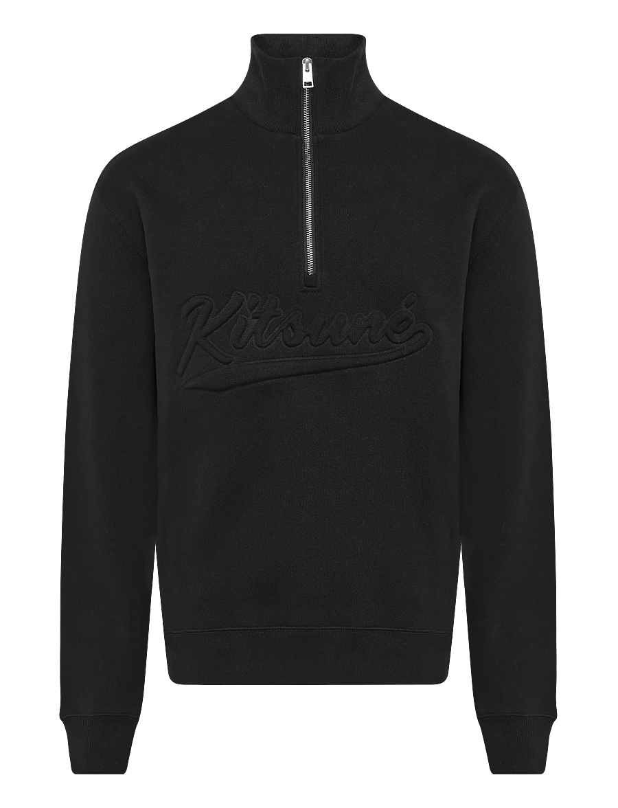 Maison Kitsune - VARSITY HALF ZIP COMFORT SWEATER - half zip strik - black - 1