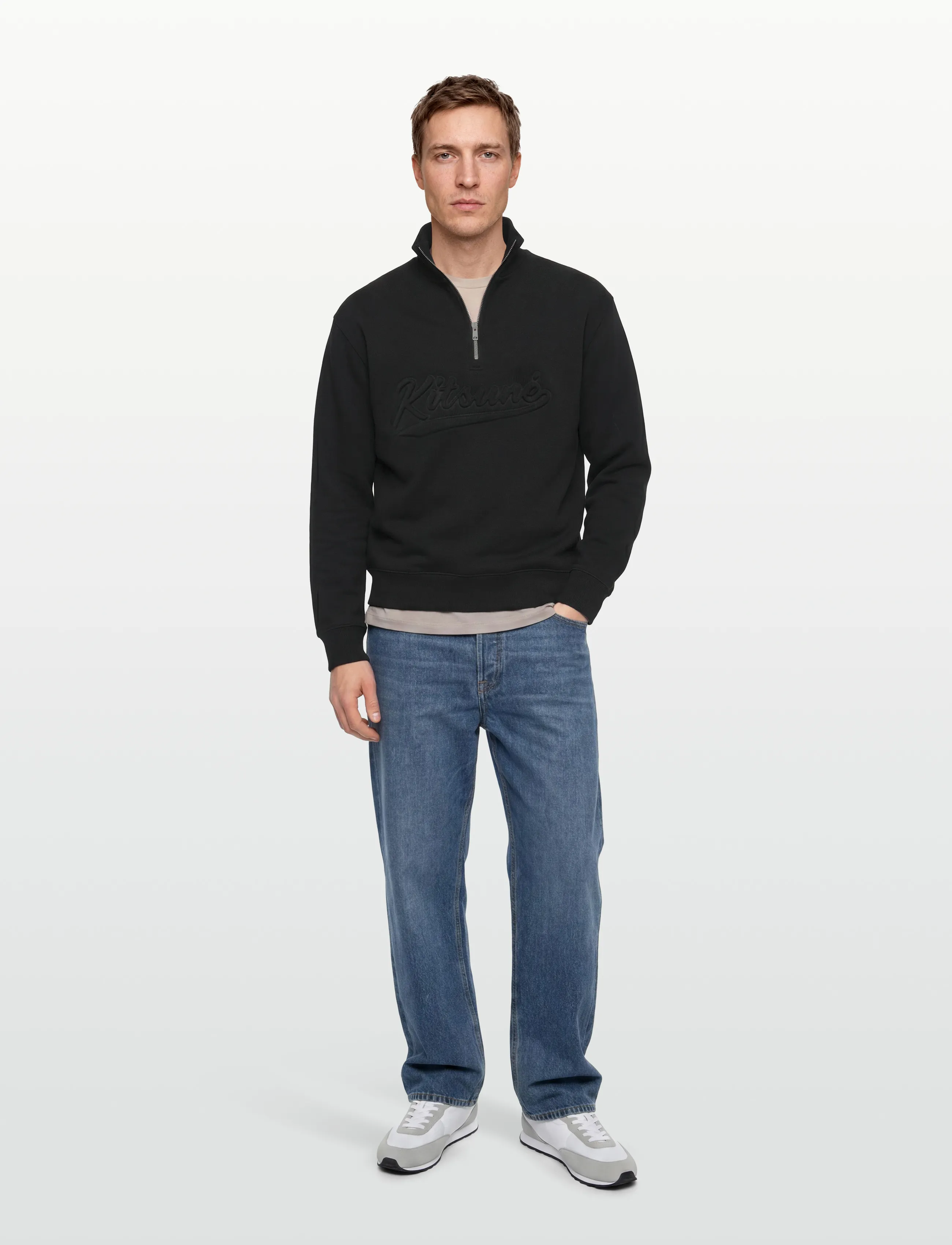 Maison Kitsune Varsity Half Zip Comfort Sweater, Varsity Half Zip Trøje, Sort, Str: XL