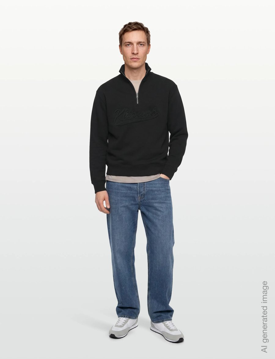 Maison Kitsune - VARSITY HALF ZIP COMFORT SWEATER - half zip strik - black - 0