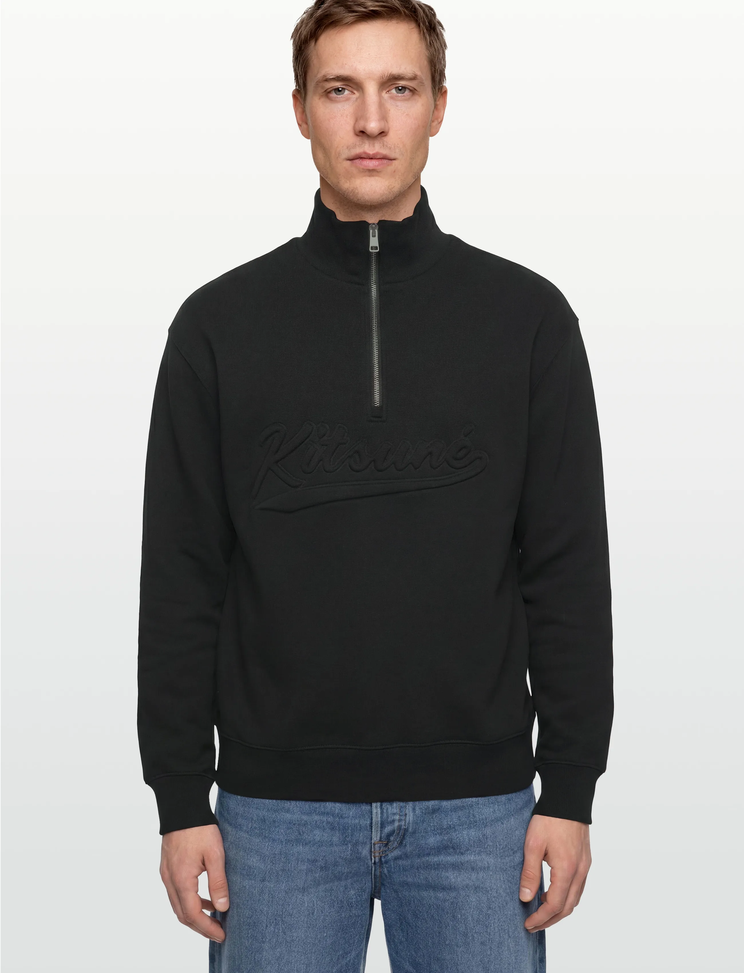Maison Kitsune - VARSITY HALF ZIP COMFORT SWEATER - half zip strik - black - 3