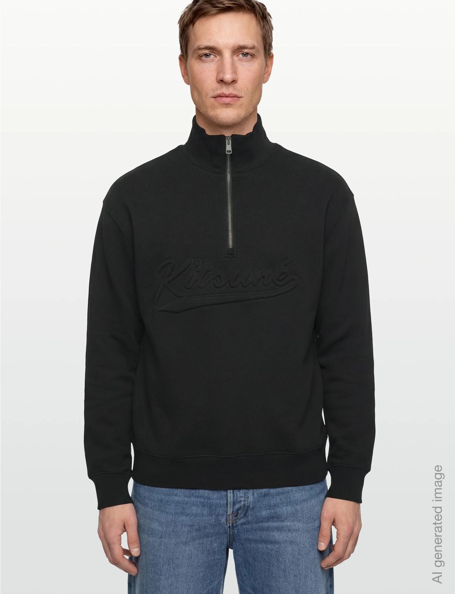 Maison Kitsune - VARSITY HALF ZIP COMFORT SWEATER - half zip strik - black - 3
