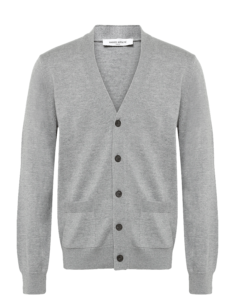 Maison Kitsune - FRENCH PROFILE FOX PATCH REGULAR CARDIGAN - cardigans - light grey melange - 0
