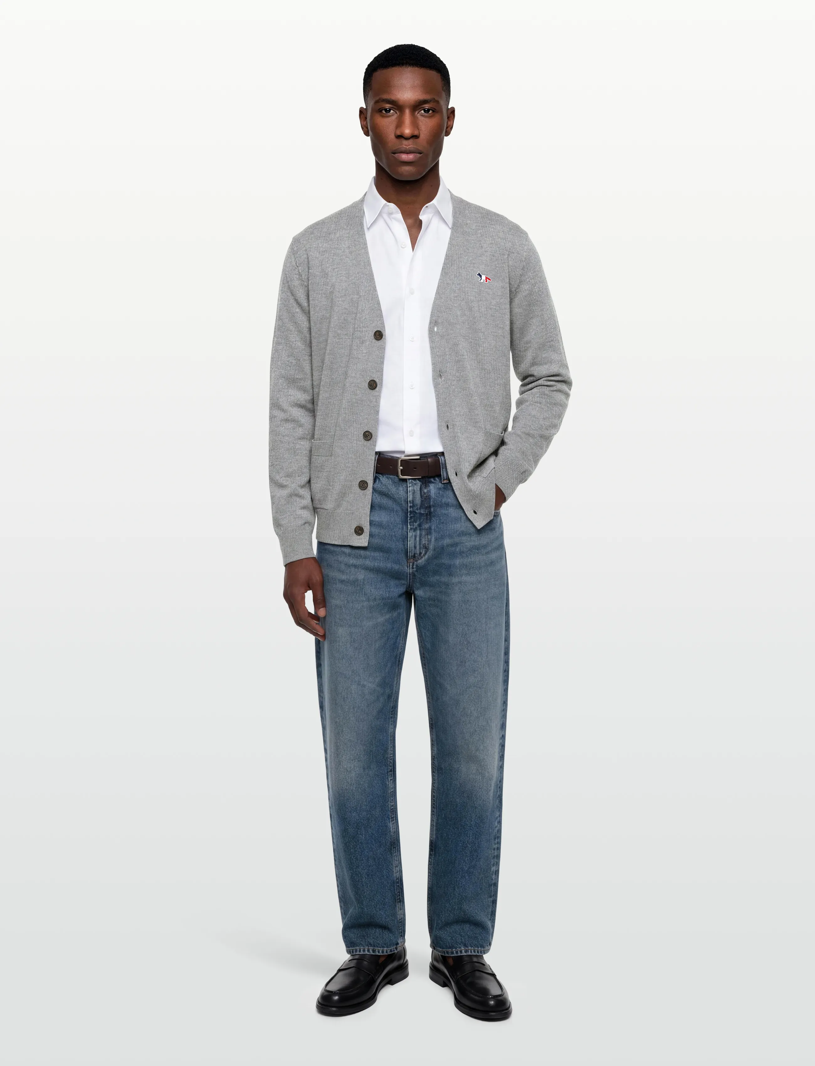 Maison Kitsune - FRENCH PROFILE FOX PATCH REGULAR CARDIGAN - kardigani - light grey melange - 0