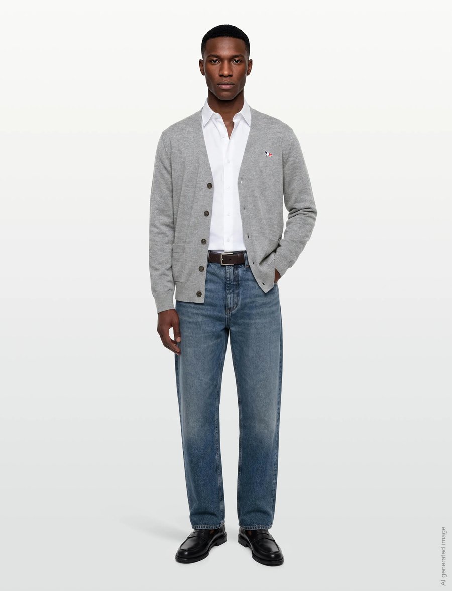 Maison Kitsune - FRENCH PROFILE FOX PATCH REGULAR CARDIGAN - kardigani - light grey melange - 0