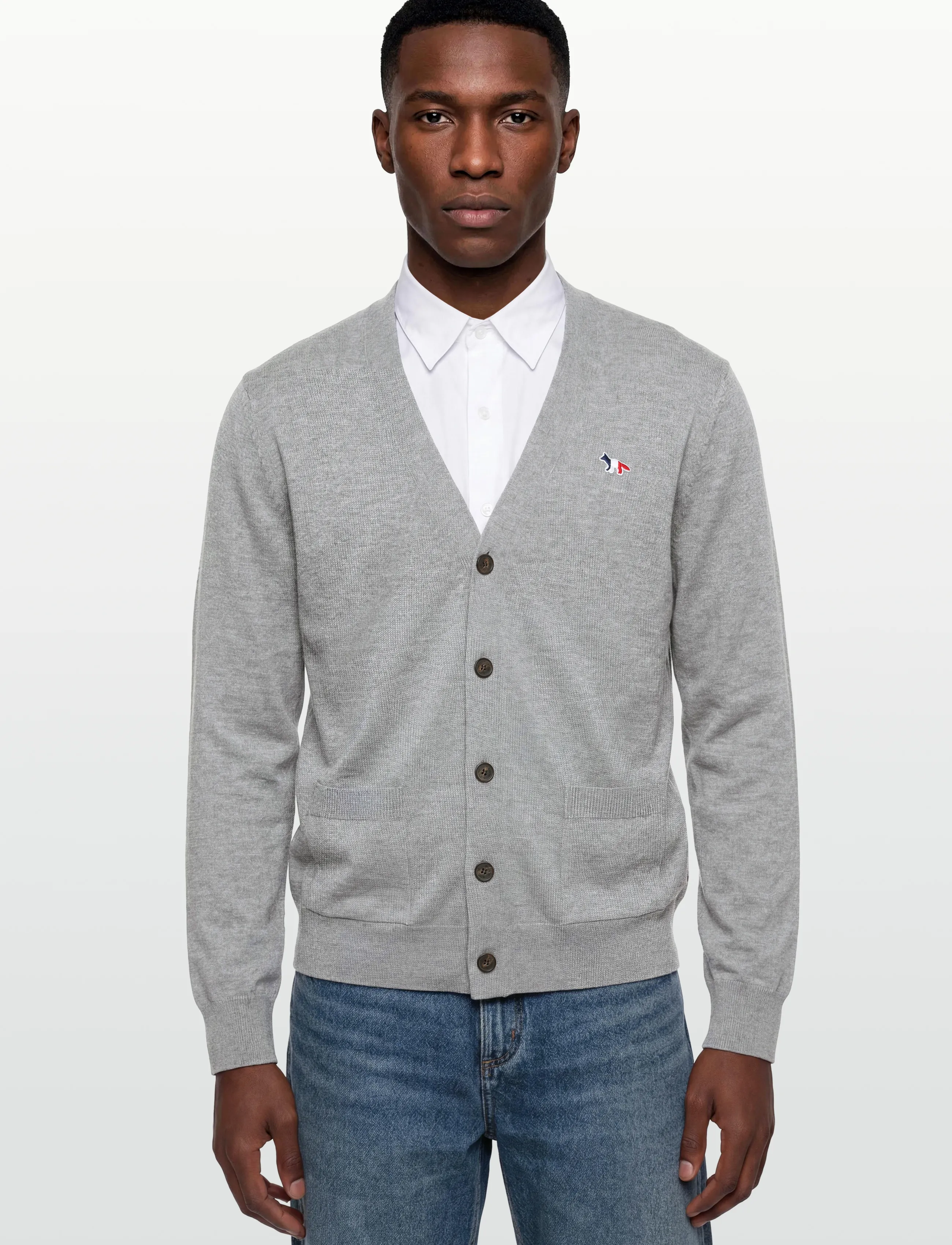 Maison Kitsune - FRENCH PROFILE FOX PATCH REGULAR CARDIGAN - kardigani - light grey melange - 3