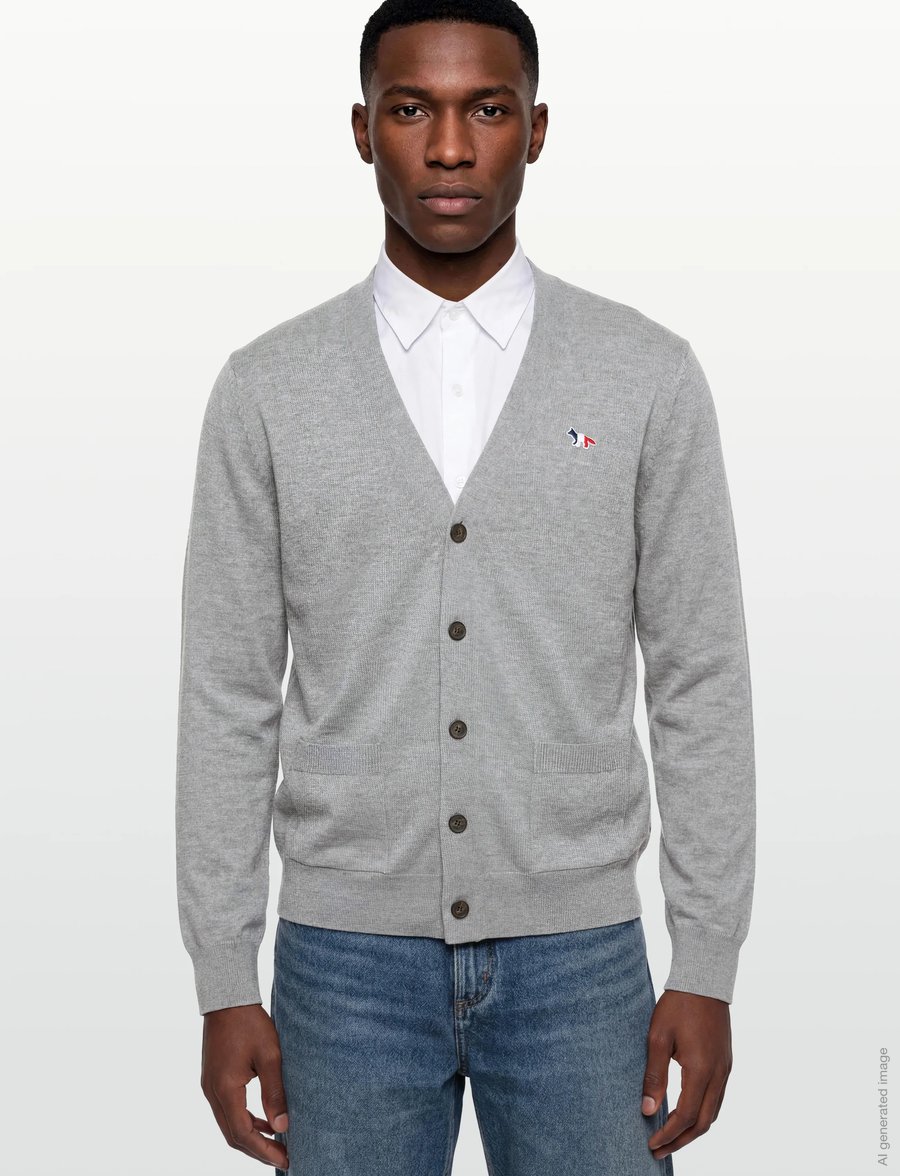 Maison Kitsune - FRENCH PROFILE FOX PATCH REGULAR CARDIGAN - kardigani - light grey melange - 3