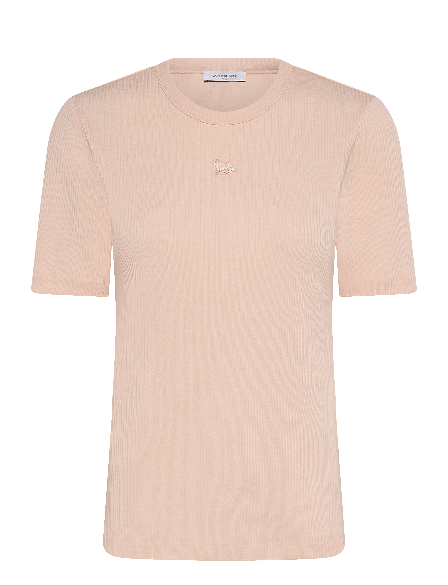Maison Kitsune - BABY FOX RIBBED FITTED TEE-SHIRT - t-särgid - pale pink - 0