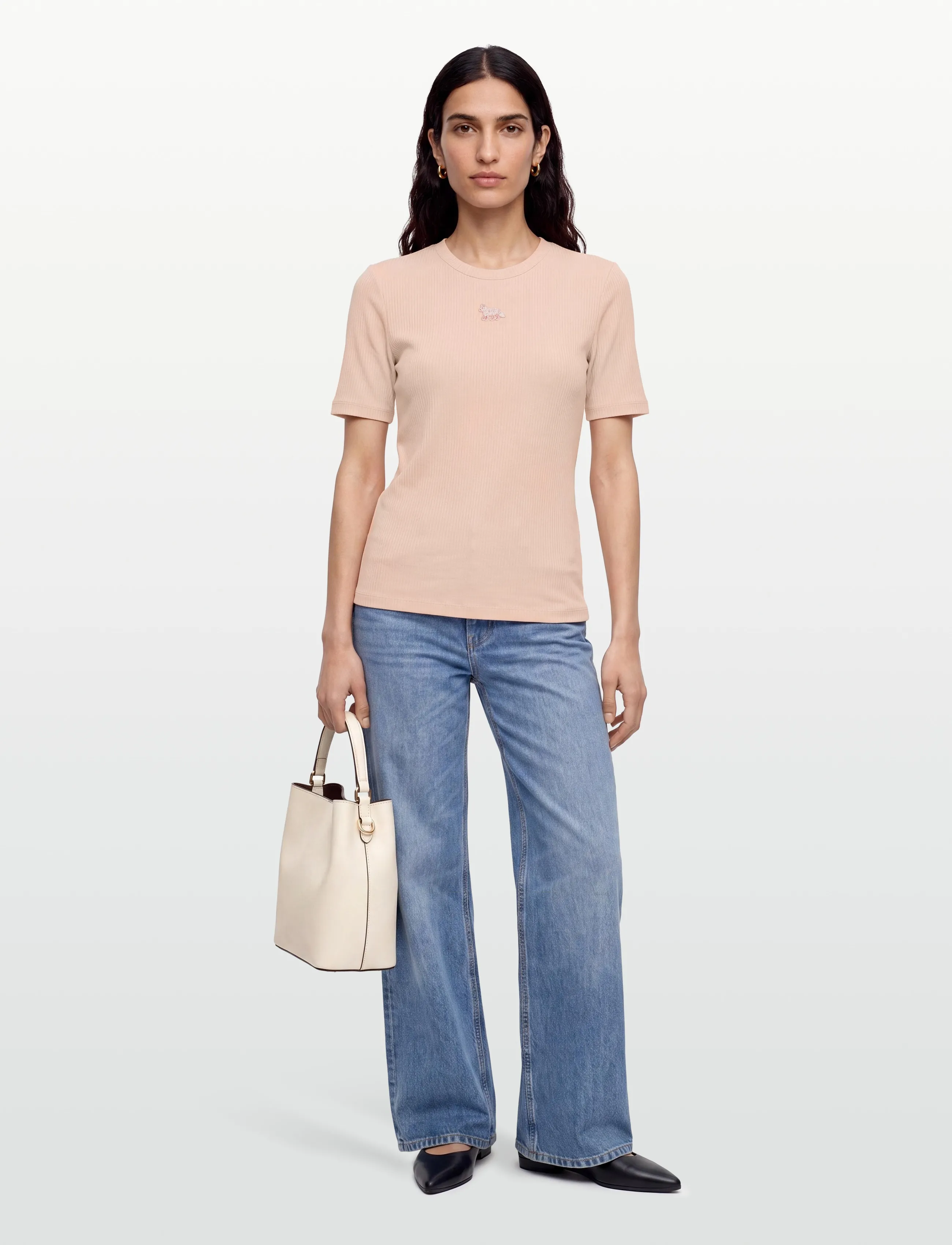 Maison Kitsune BABY FOX RIBBED FITTED TEE-SHIRT - T-Shirts & Tops - PALE PINK / pink/rose