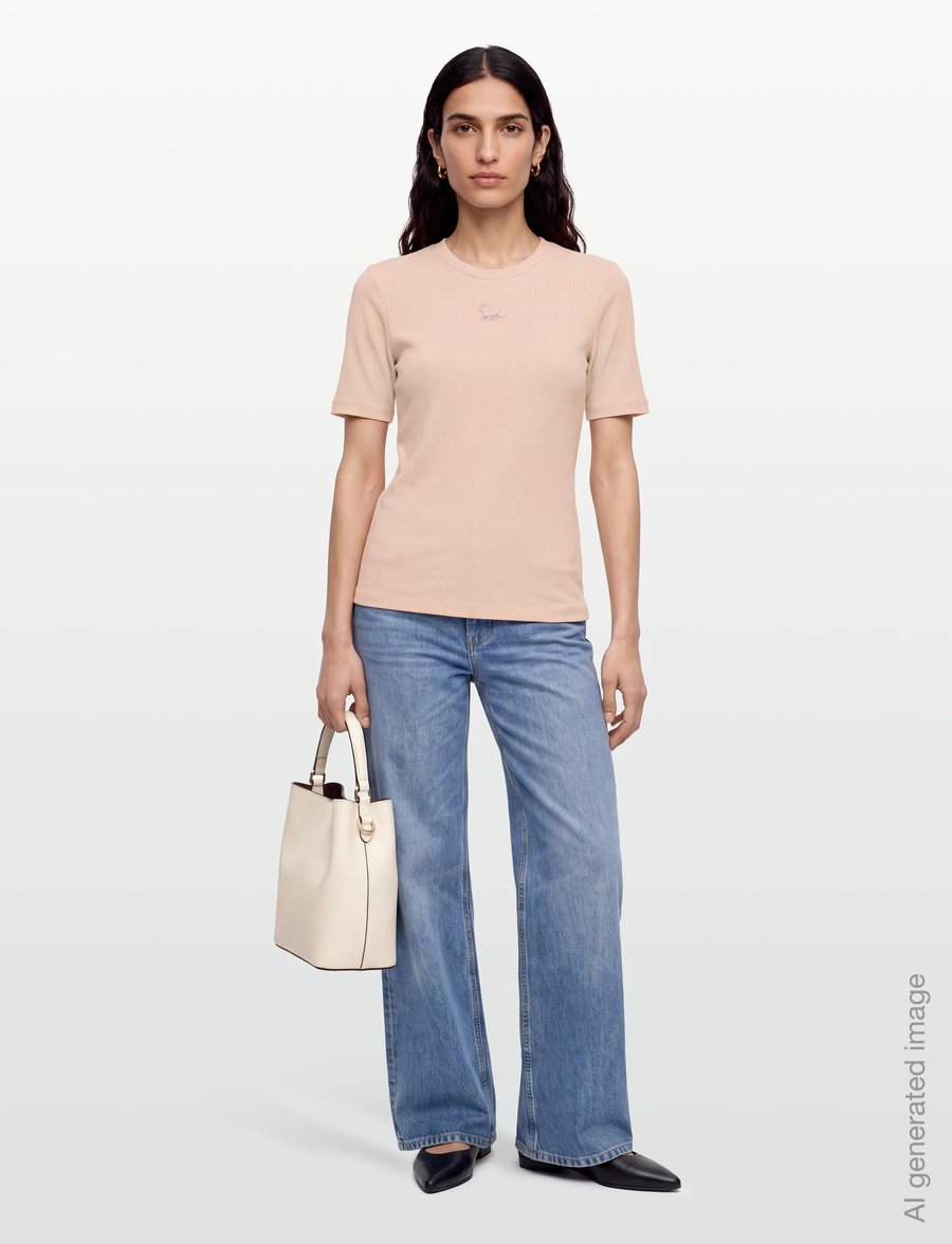 Maison Kitsune - BABY FOX RIBBED FITTED TEE-SHIRT - t-shirts - pale pink - 0