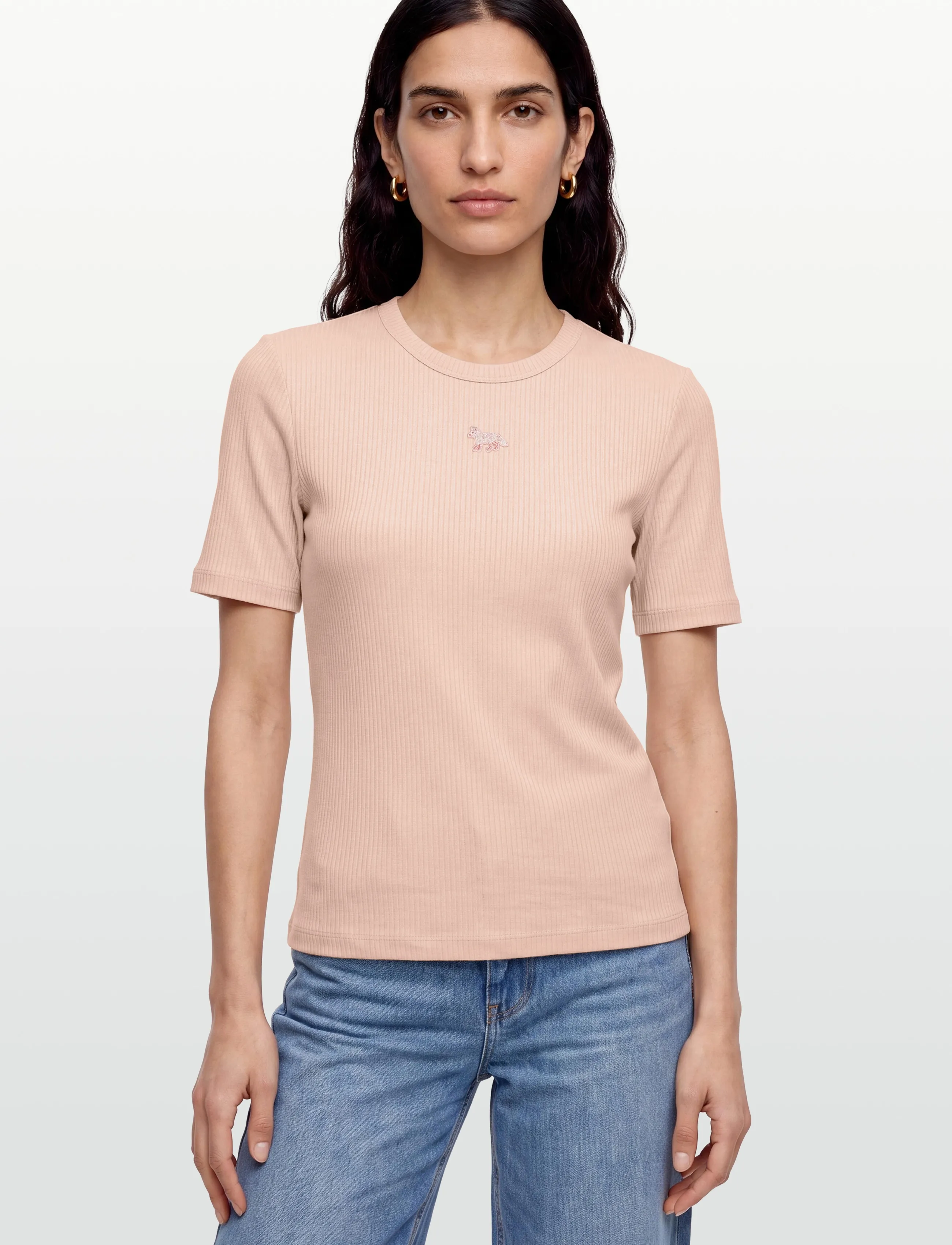 Maison Kitsune - BABY FOX RIBBED FITTED TEE-SHIRT - t-särgid - pale pink - 3