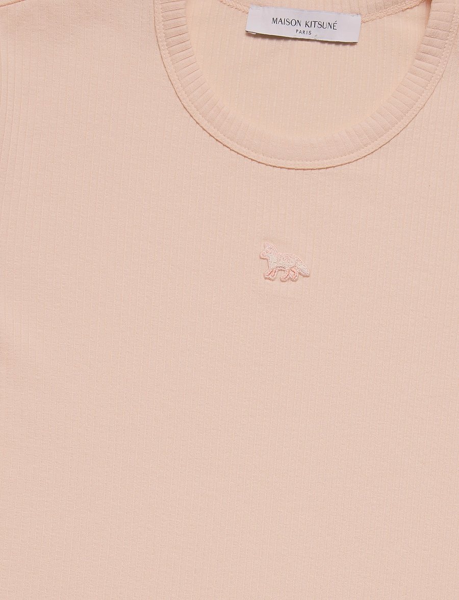 Maison Kitsune - BABY FOX RIBBED FITTED TEE-SHIRT - t-särgid - pale pink - 2