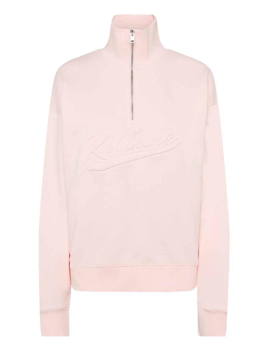Maison Kitsune - KITSUNE VARSITY HALF ZIP SWEATSHIRT - sweatshirts - pink fizz - 1
