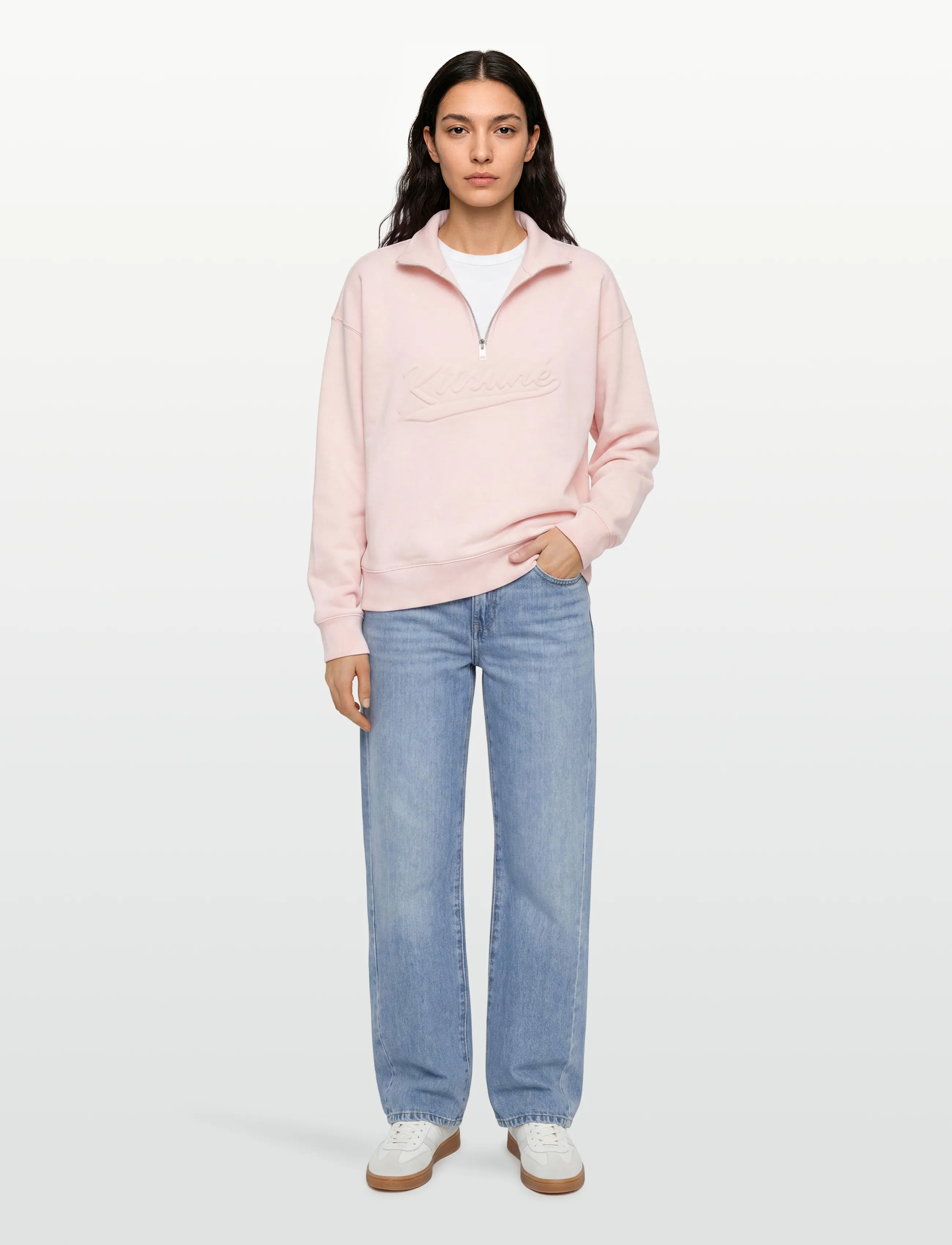 Maison Kitsune Kitsune Varsity Half Zip Sweatshirt, XS, Pink, Sweatshirts & Hættetrøjer > Sweatshirts, Dame