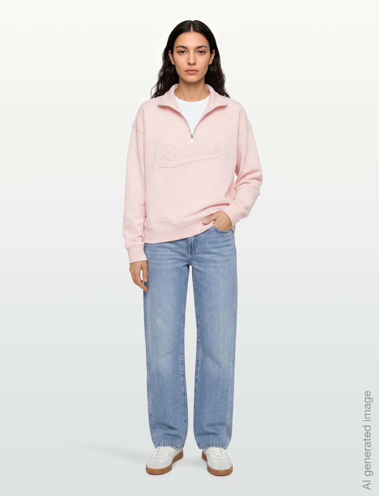 KITSUNE VARSITY HALF ZIP SWEATSHIRT - PINK FIZZ