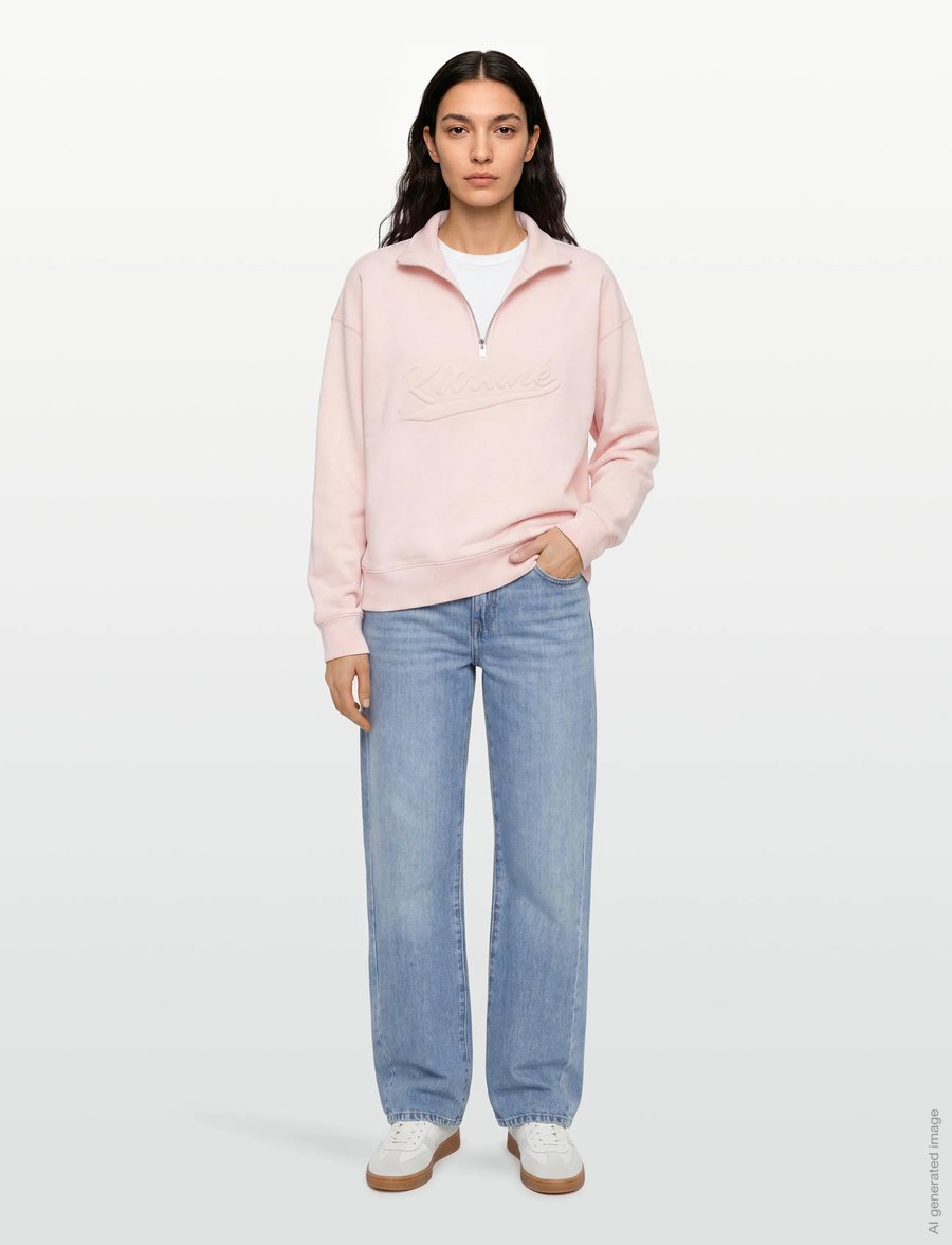 Maison Kitsune - KITSUNE VARSITY HALF ZIP SWEATSHIRT - sweatshirts - pink fizz - 0