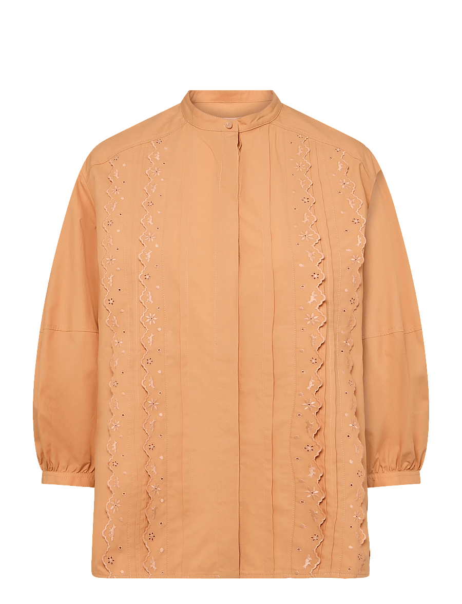 Maison Kitsune - CRAFTED EMBROIDERY MAXI SLEEVE SHIRT - long-sleeved shirts - saddle - 0