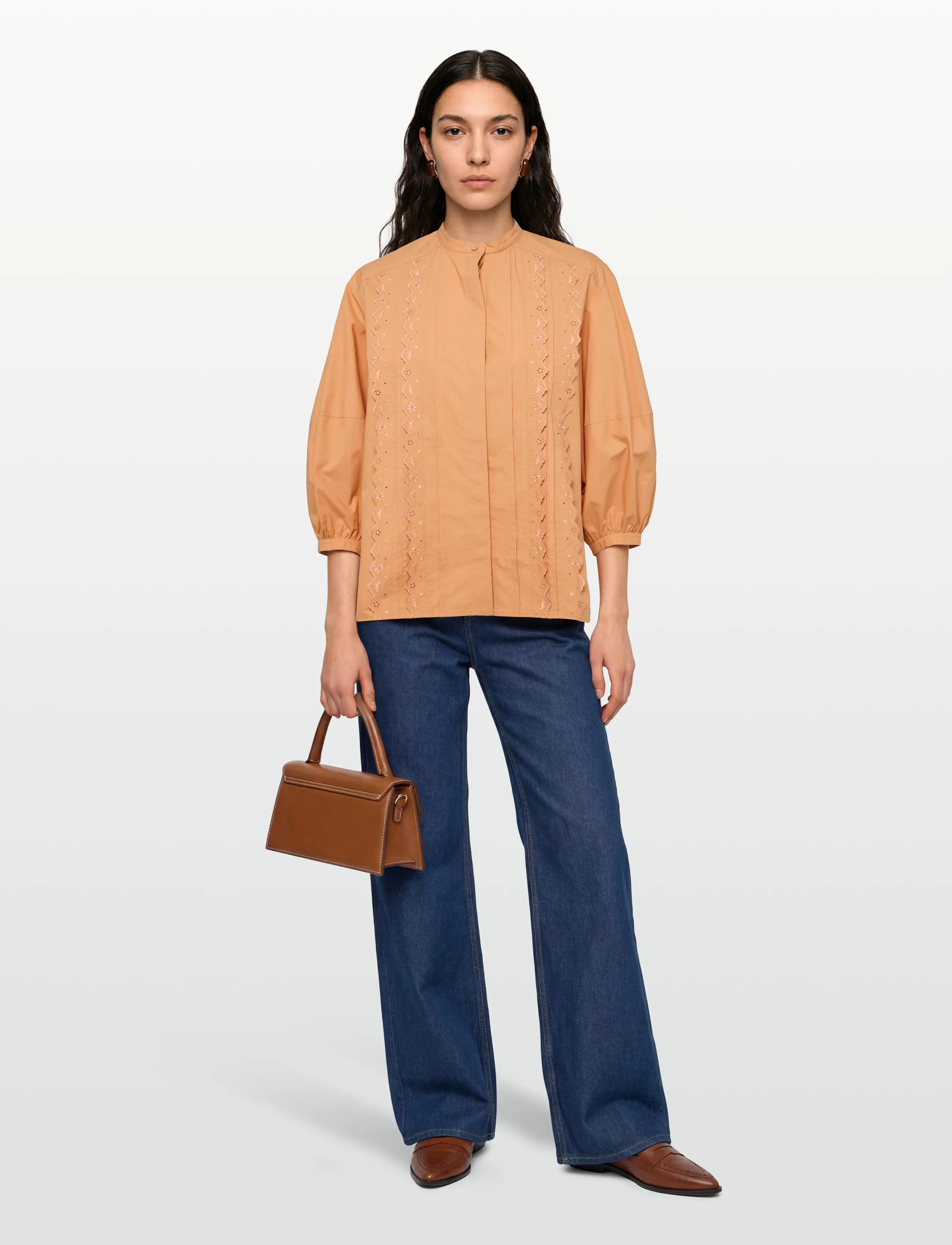 Maison Kitsune Crafted Embroidery Maxi Sleeve Shirt, 38, Shirts, Braun - Long-sleeved, Frauen