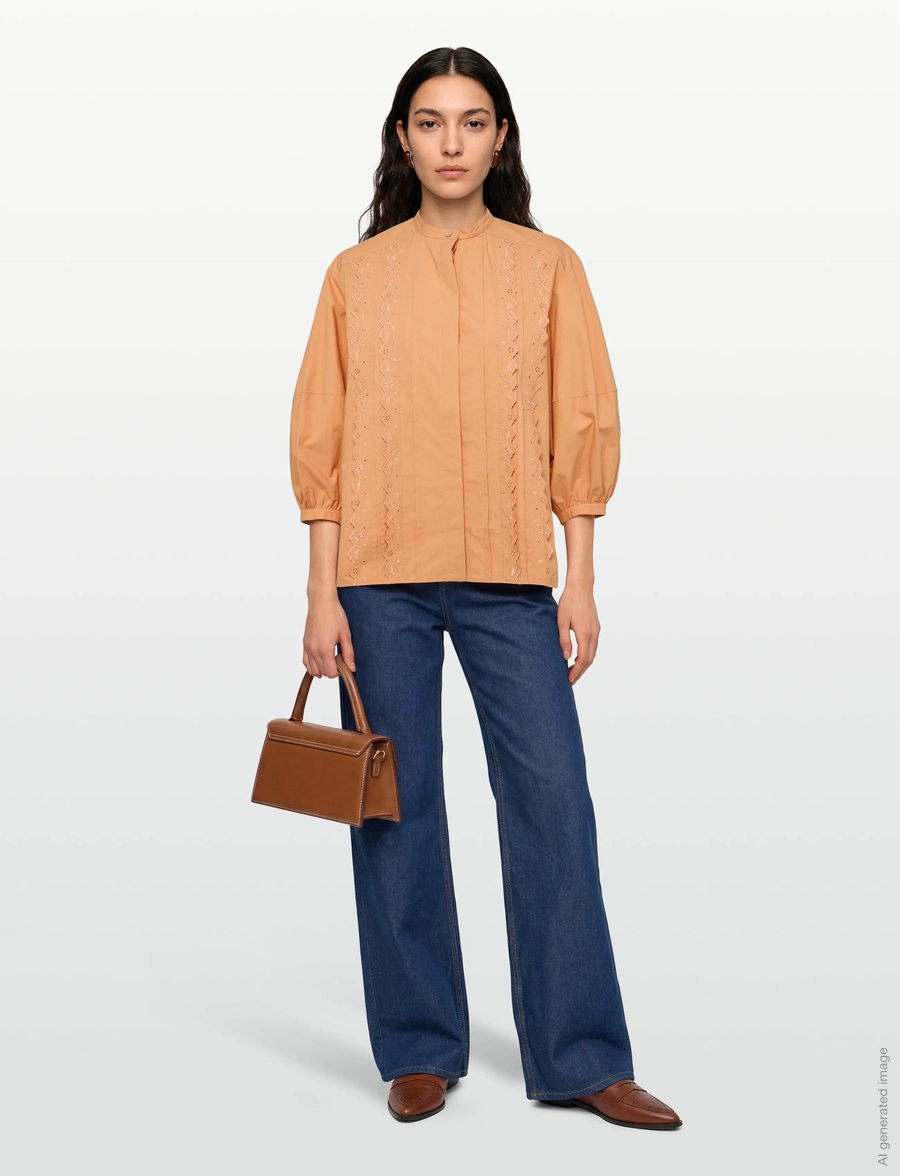 Maison Kitsune - CRAFTED EMBROIDERY MAXI SLEEVE SHIRT - chemises à manches longues - saddle - 0