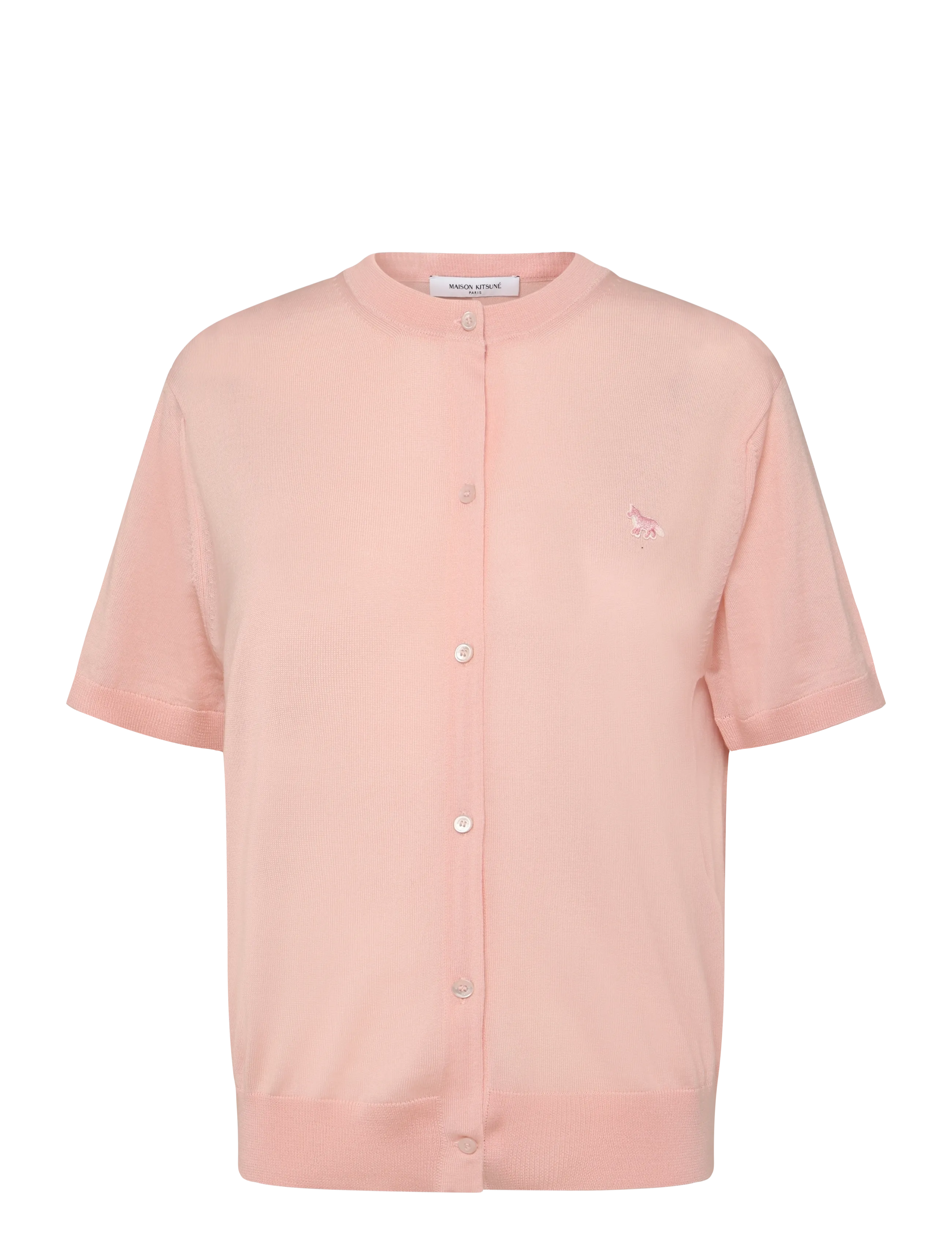 Maison Kitsune BABY FOX PATCH REGULAR SHORT SLEEVES CARDIGAN - Transitional Layering - ROSEWATER / pink/rose