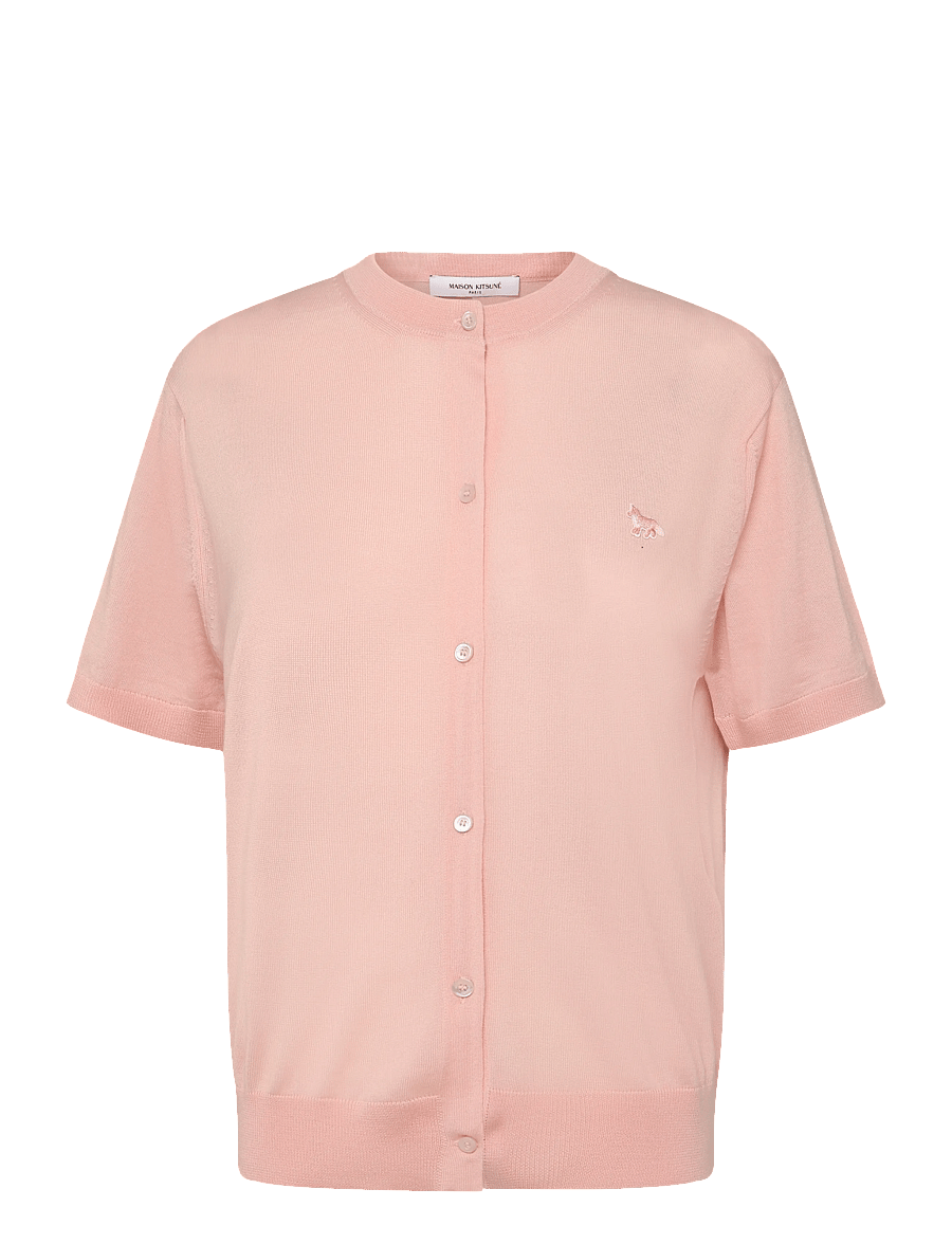 Maison Kitsune - BABY FOX PATCH REGULAR SHORT SLEEVES CARDIGAN - koftor - rosewater - 0