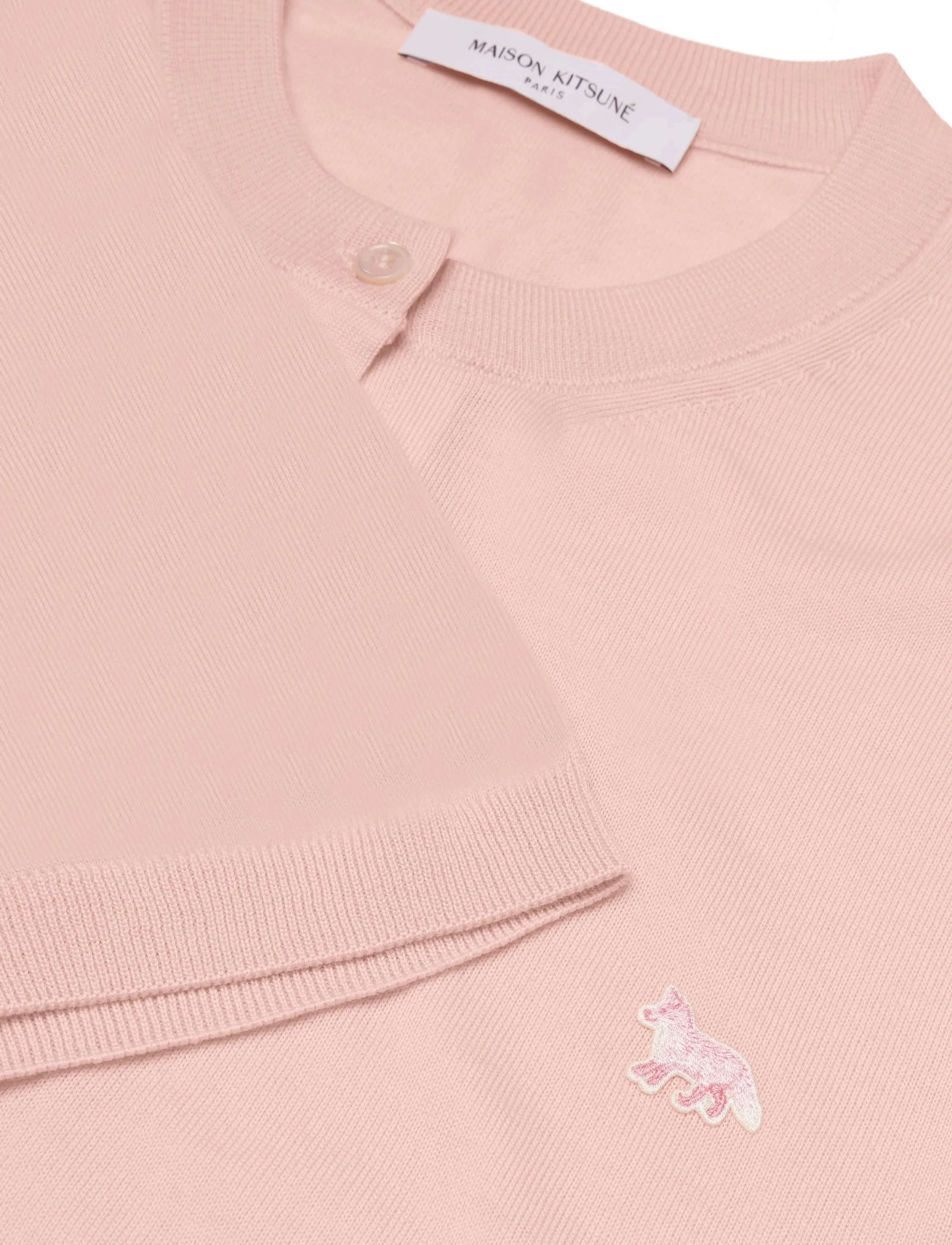 Maison Kitsune - BABY FOX PATCH REGULAR SHORT SLEEVES CARDIGAN - koftor - rosewater - 2