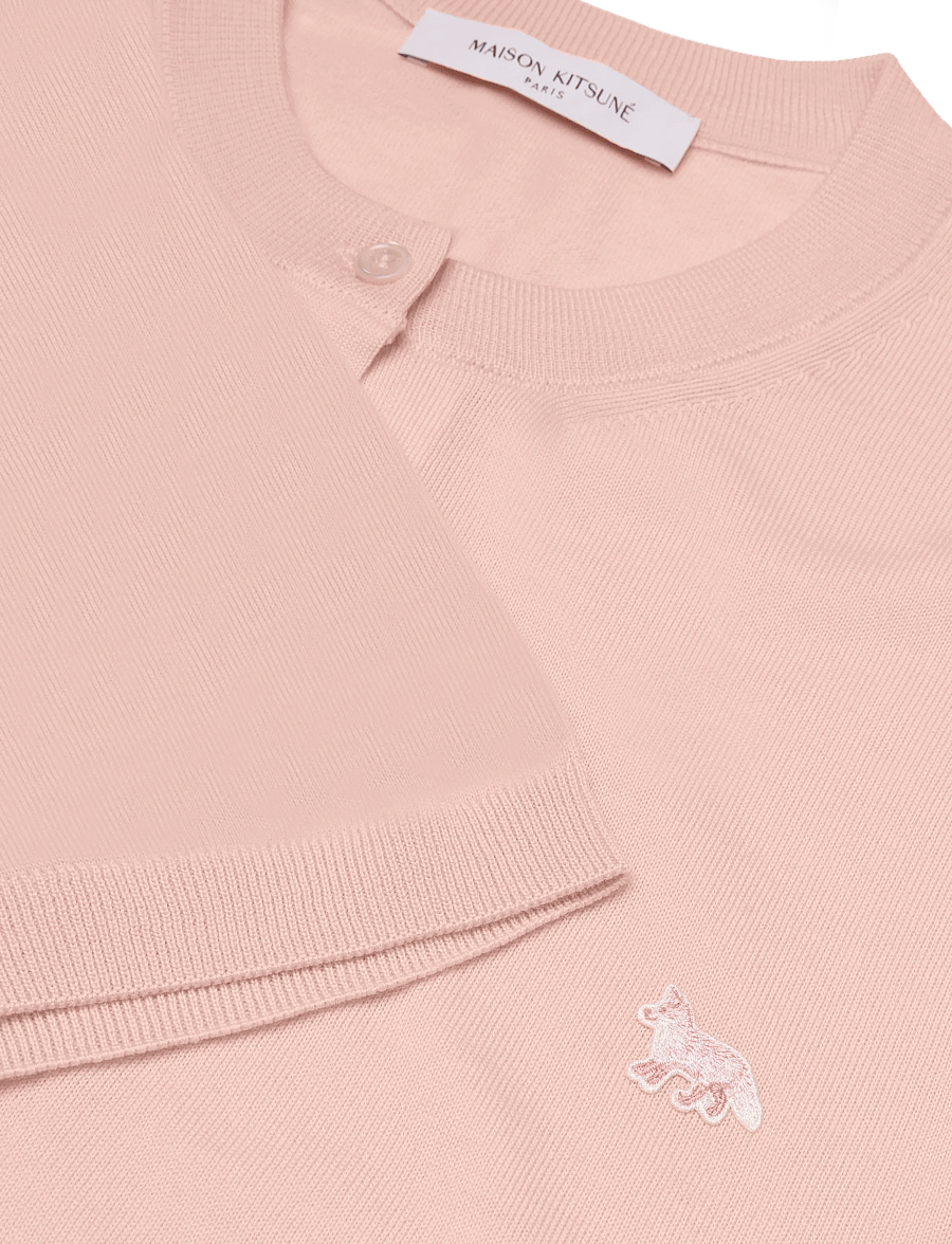 Maison Kitsune - BABY FOX PATCH REGULAR SHORT SLEEVES CARDIGAN - koftor - rosewater - 2