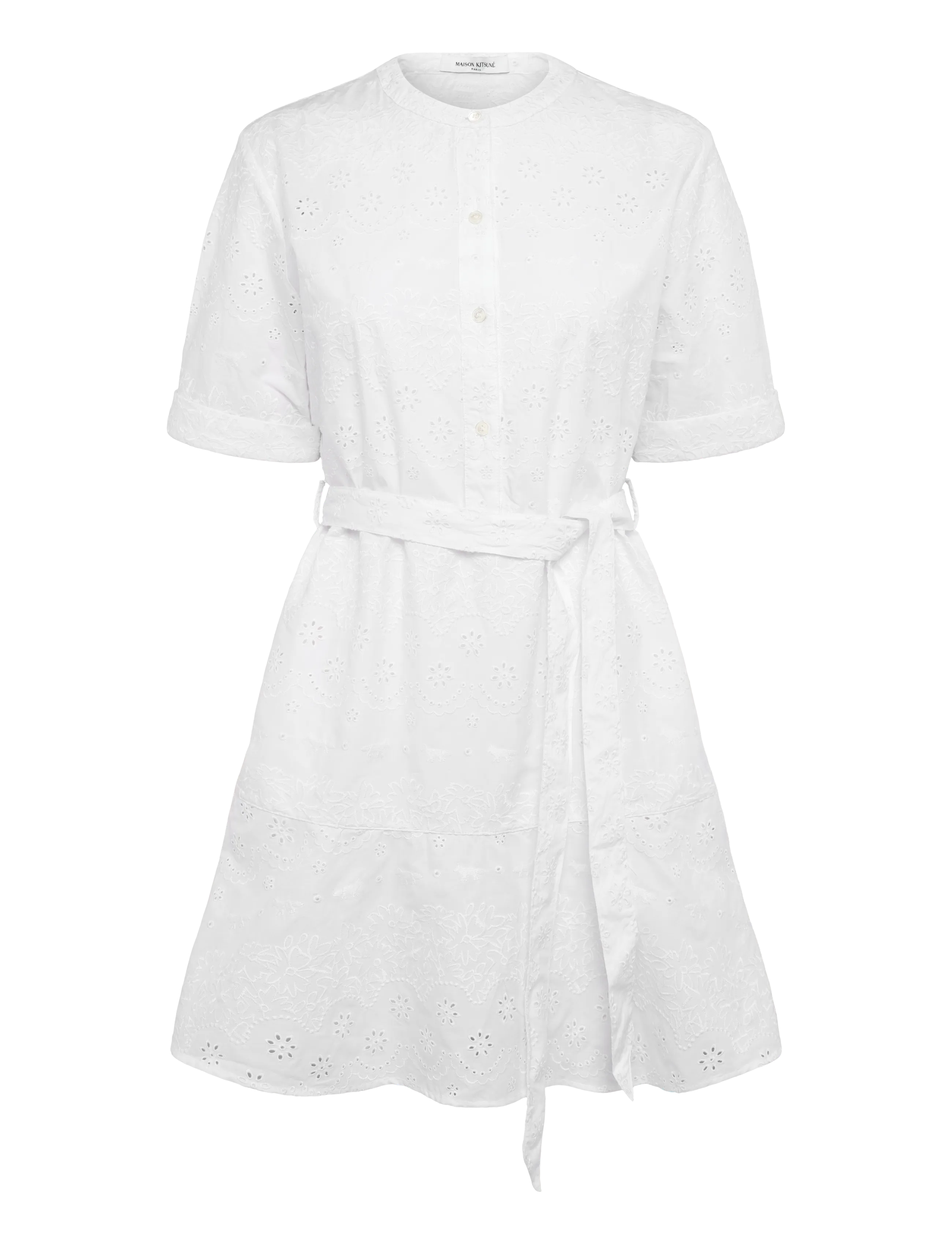 Maison Kitsune BRODERIE ANGLAISE GODET MINI DRESS - Sukienki krótkie - WHITE / white