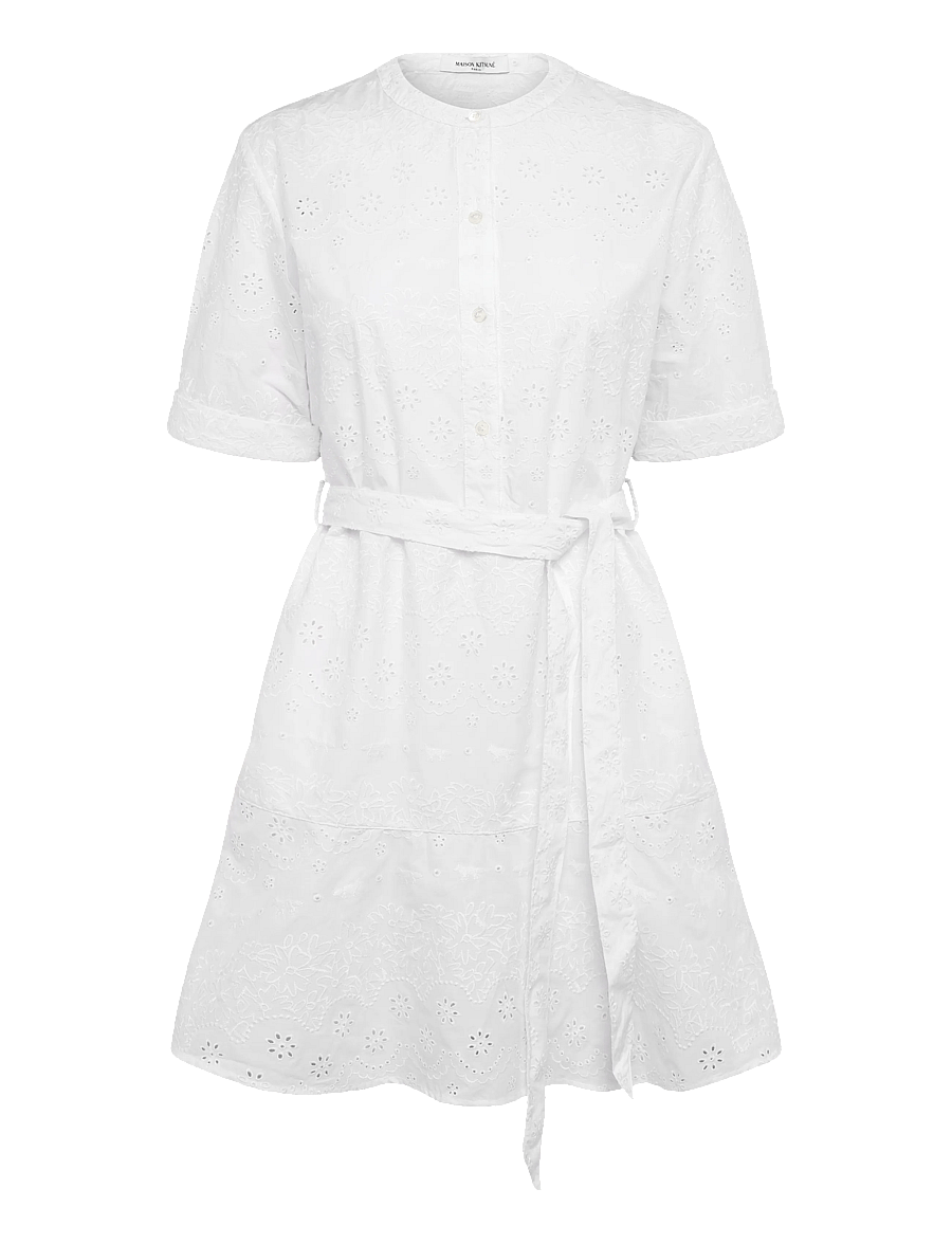 Maison Kitsune - BRODERIE ANGLAISE GODET MINI DRESS - sommerkleider - white - 0
