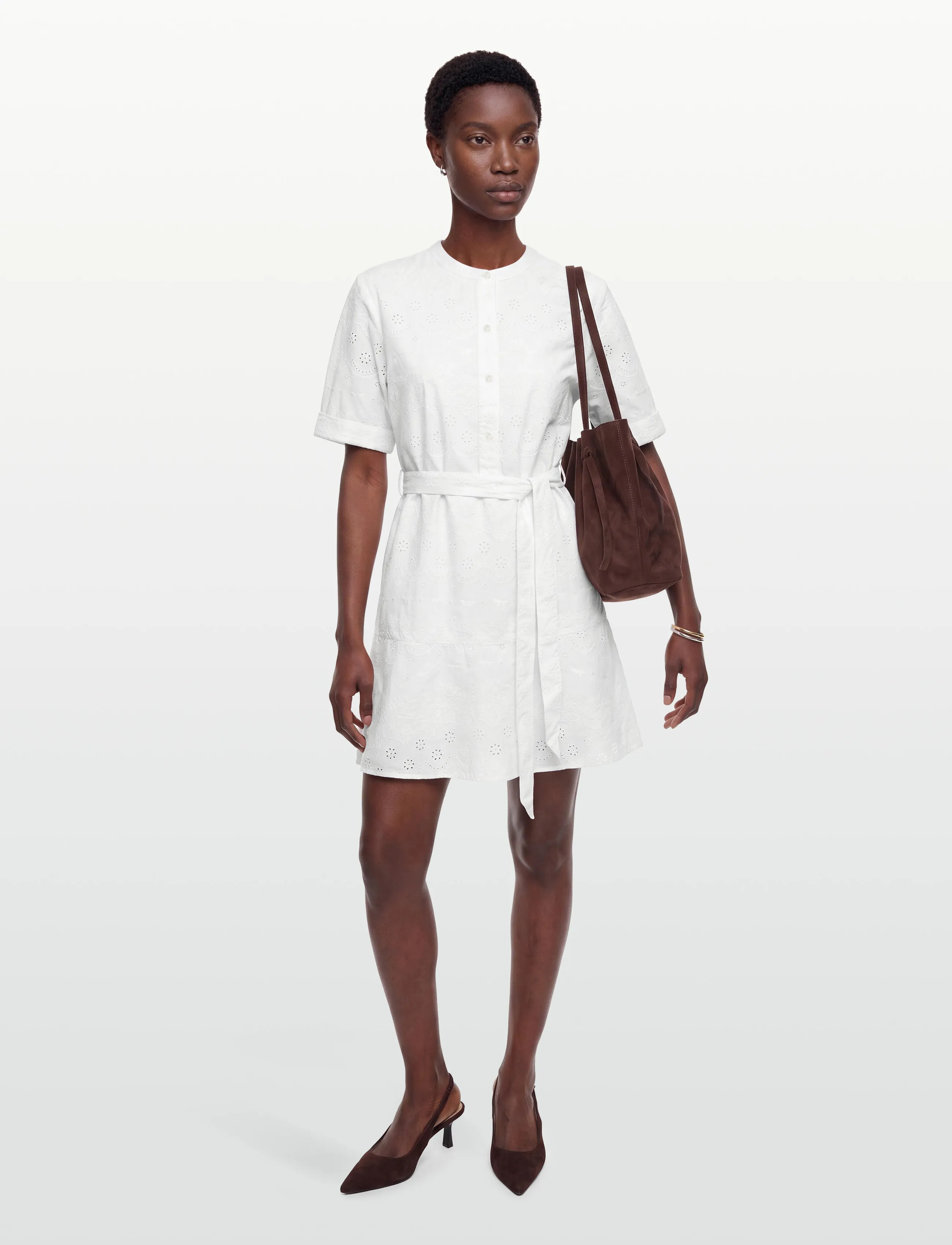 Maison Kitsune Broderie Anglaise Godet Mini Dress, 34, White, Kjoler > Kort Kjole, Dame
