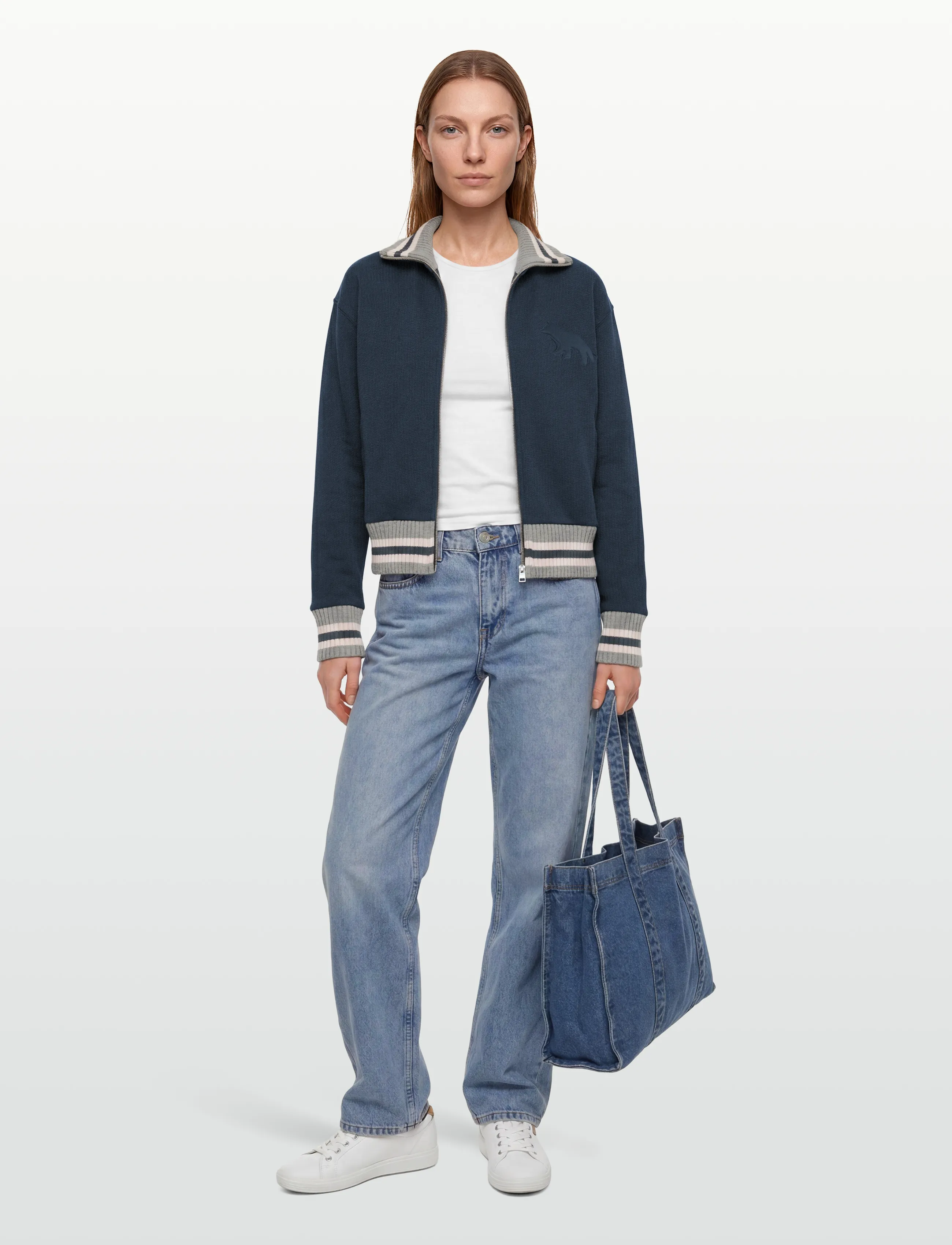 Maison Kitsune Varsity Zipped Blouson, S, Jackets, Marineblau - Bomber, Frauen