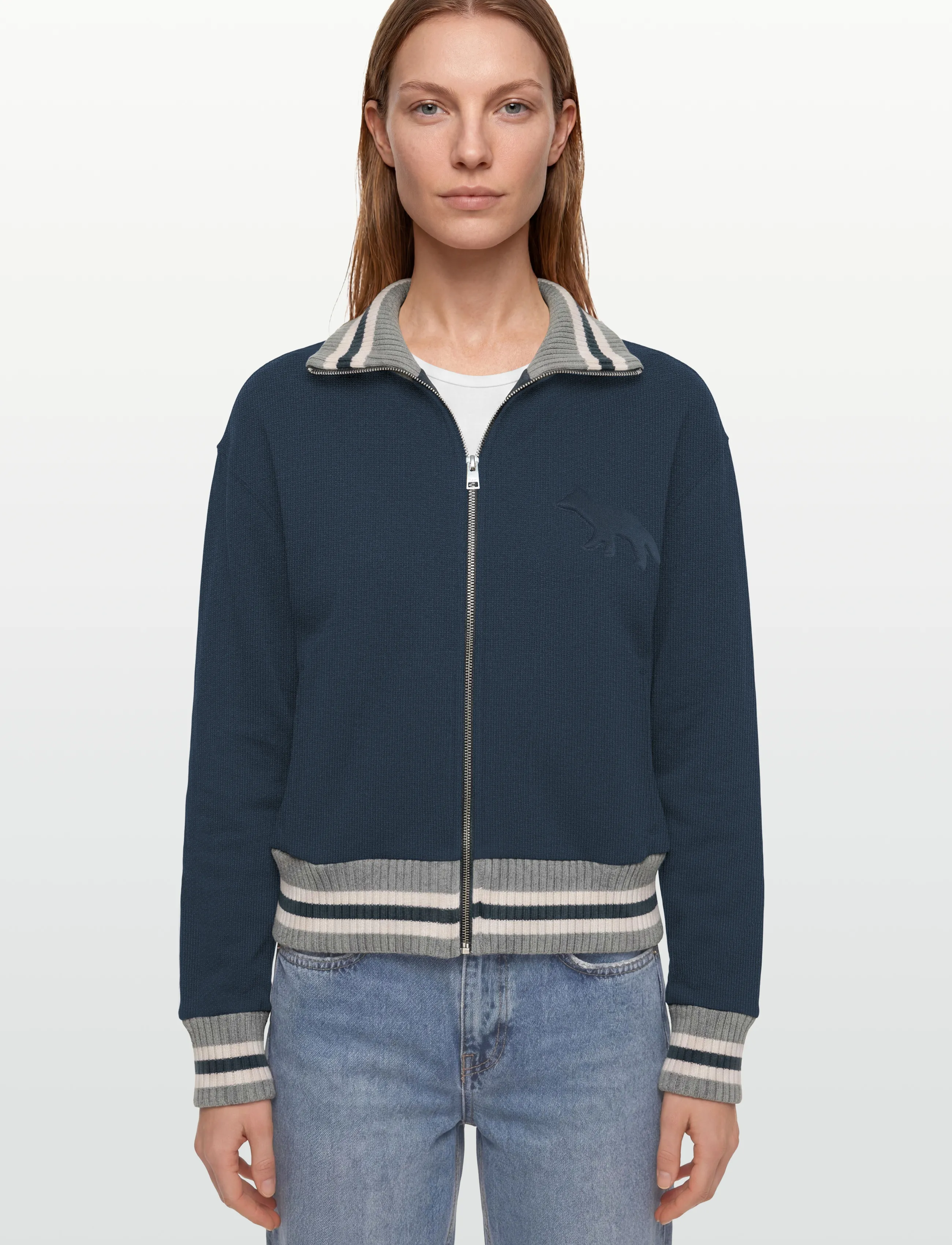 Maison Kitsune - KITSUNE VARSITY ZIPPED BLOUSON - ink blue - 3