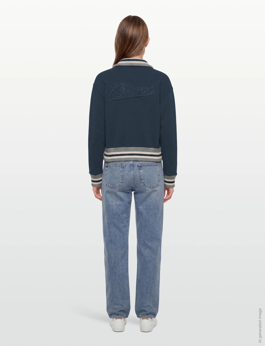 Maison Kitsune - KITSUNE VARSITY ZIPPED BLOUSON - frühlingsjacken - ink blue - 4