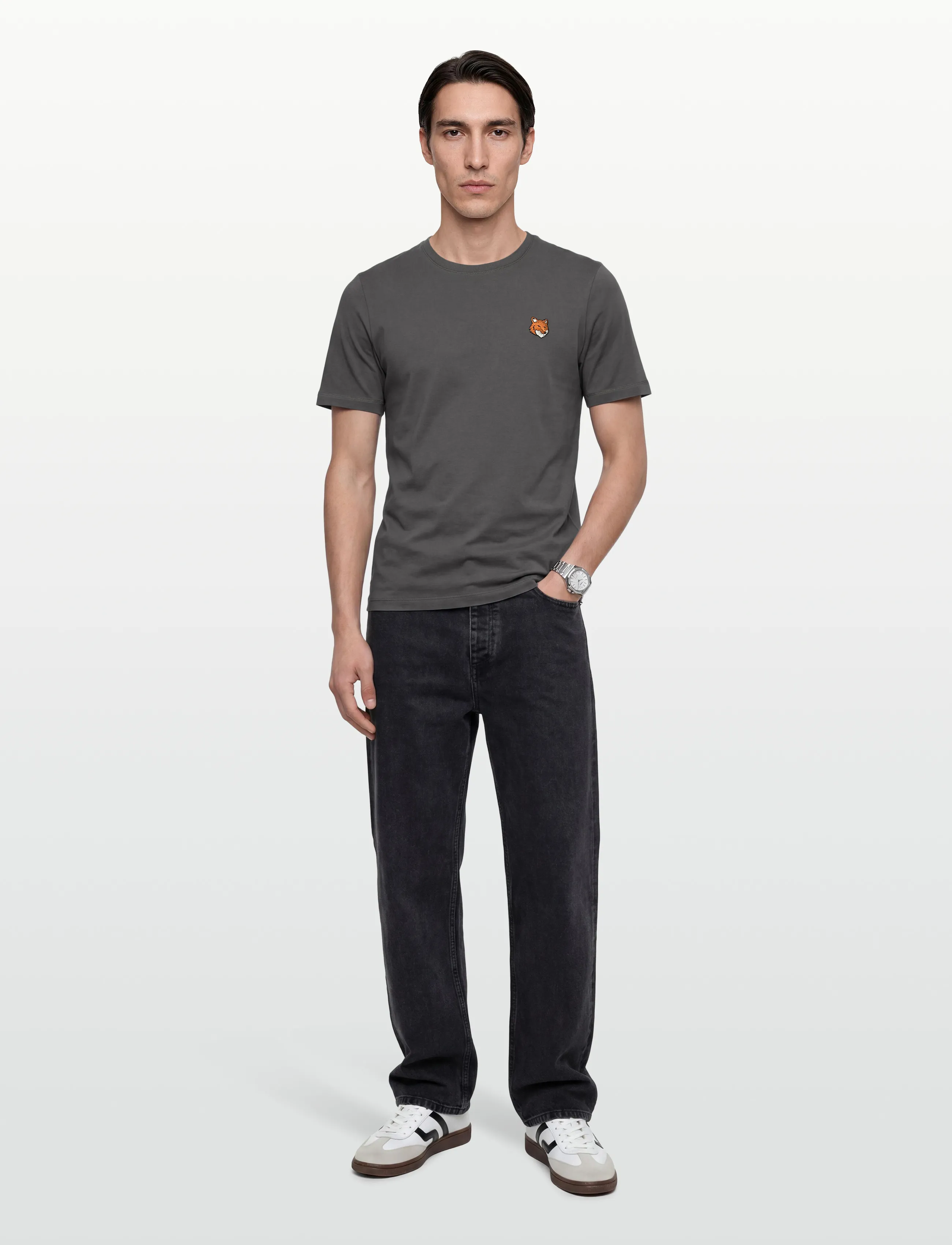 Maison Kitsune FOX HEAD REGULAR TEE-SHIRT - Neue Mode - CHARCOAL / grey