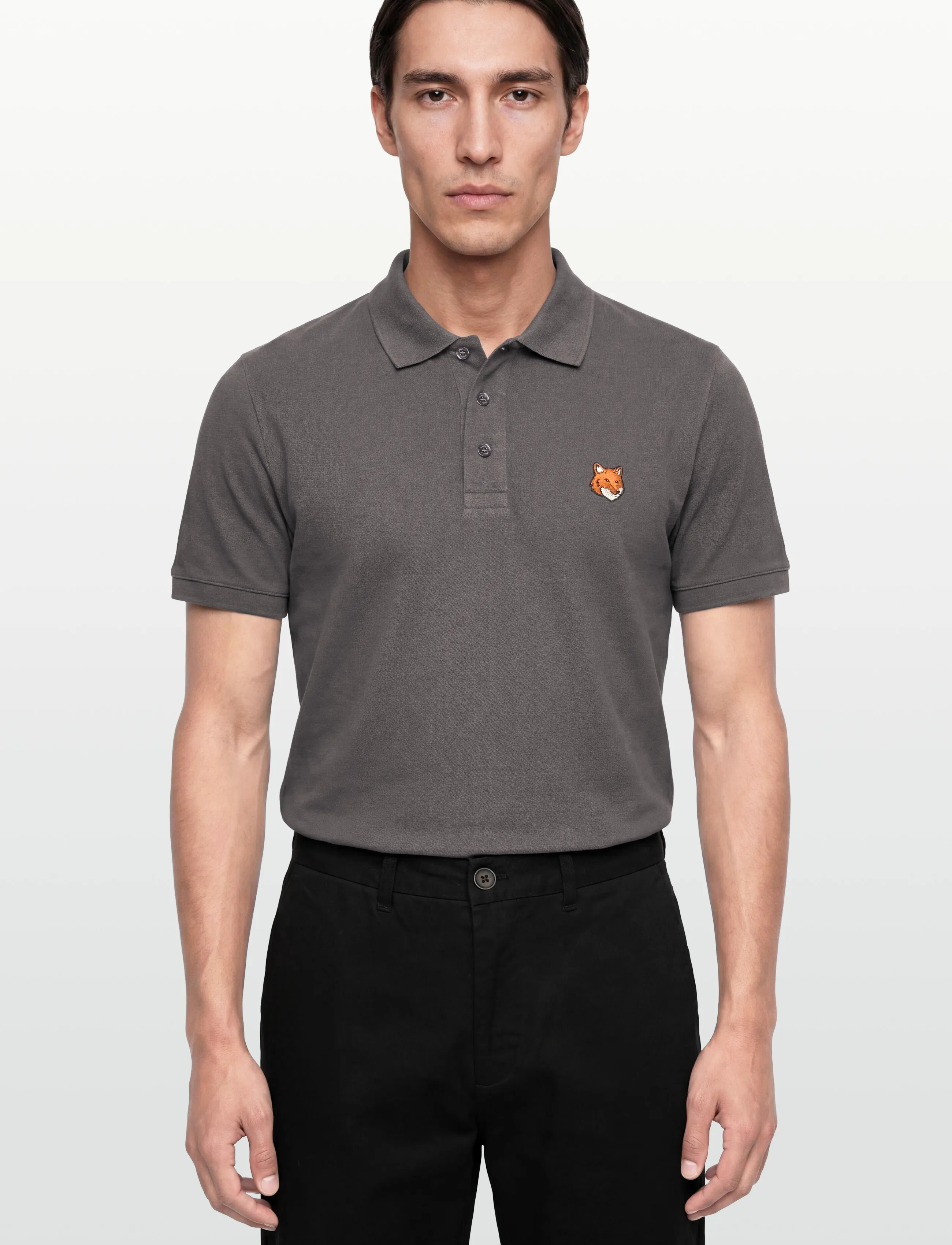 Maison Kitsune - FOX HEAD REGULAR POLO CHARCOAL - charcoal - 3