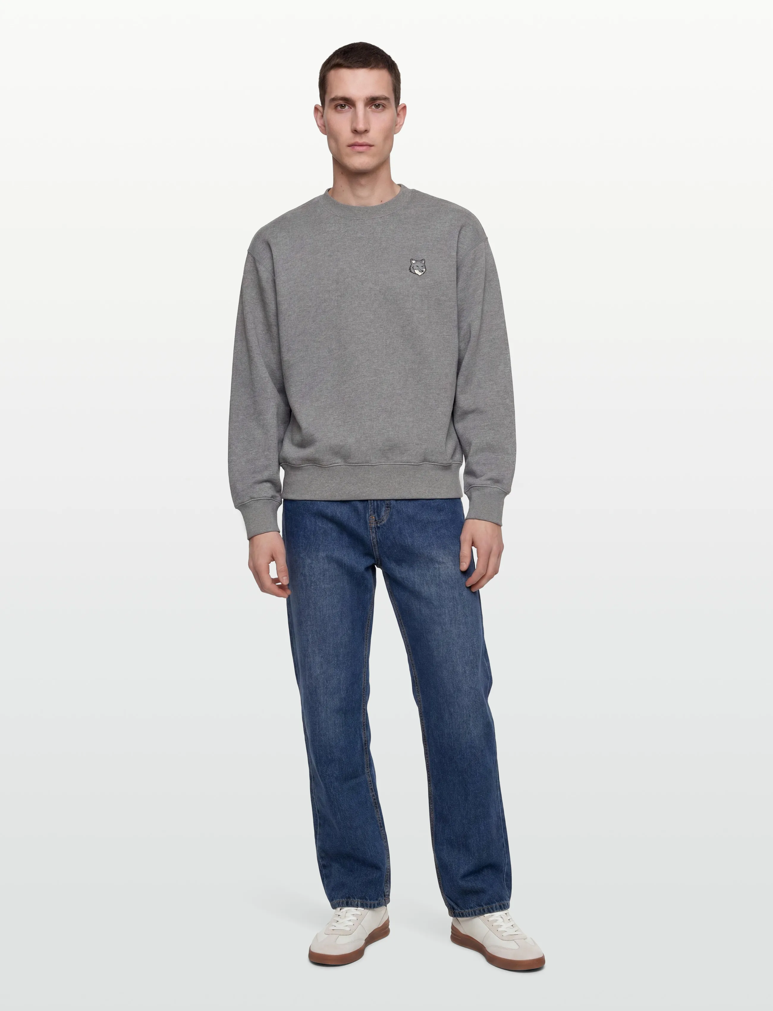 Maison Kitsune Grey Fox Head Patch Comfort Sweatshirt, M, Sweatshirts & Hoodies, Grau - Sweatshirts, Männerswear