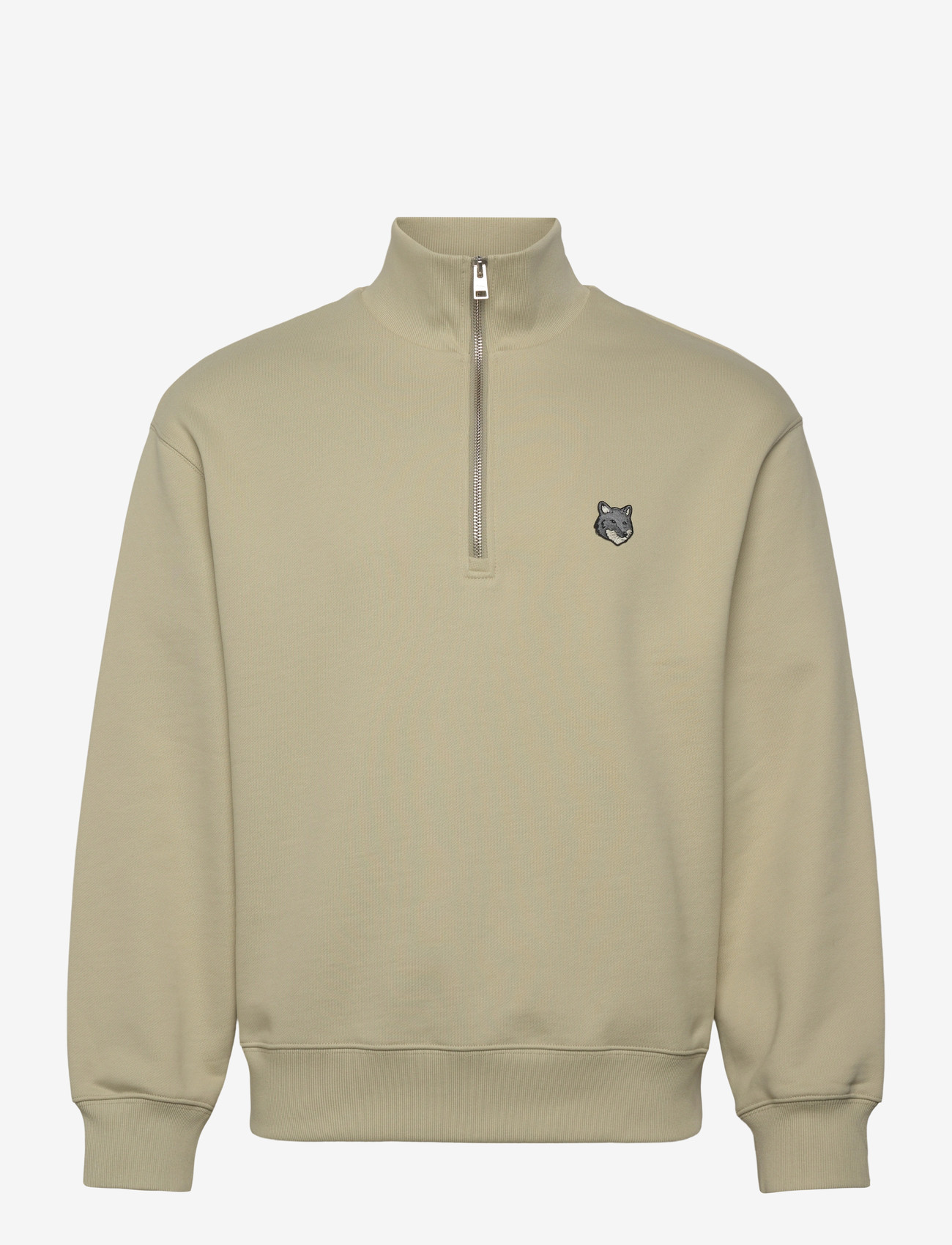 Maison Kitsune - FOX HEAD COMFORT HALF ZIP SWEATSHIRT - kleidung - stonebeige - 1
