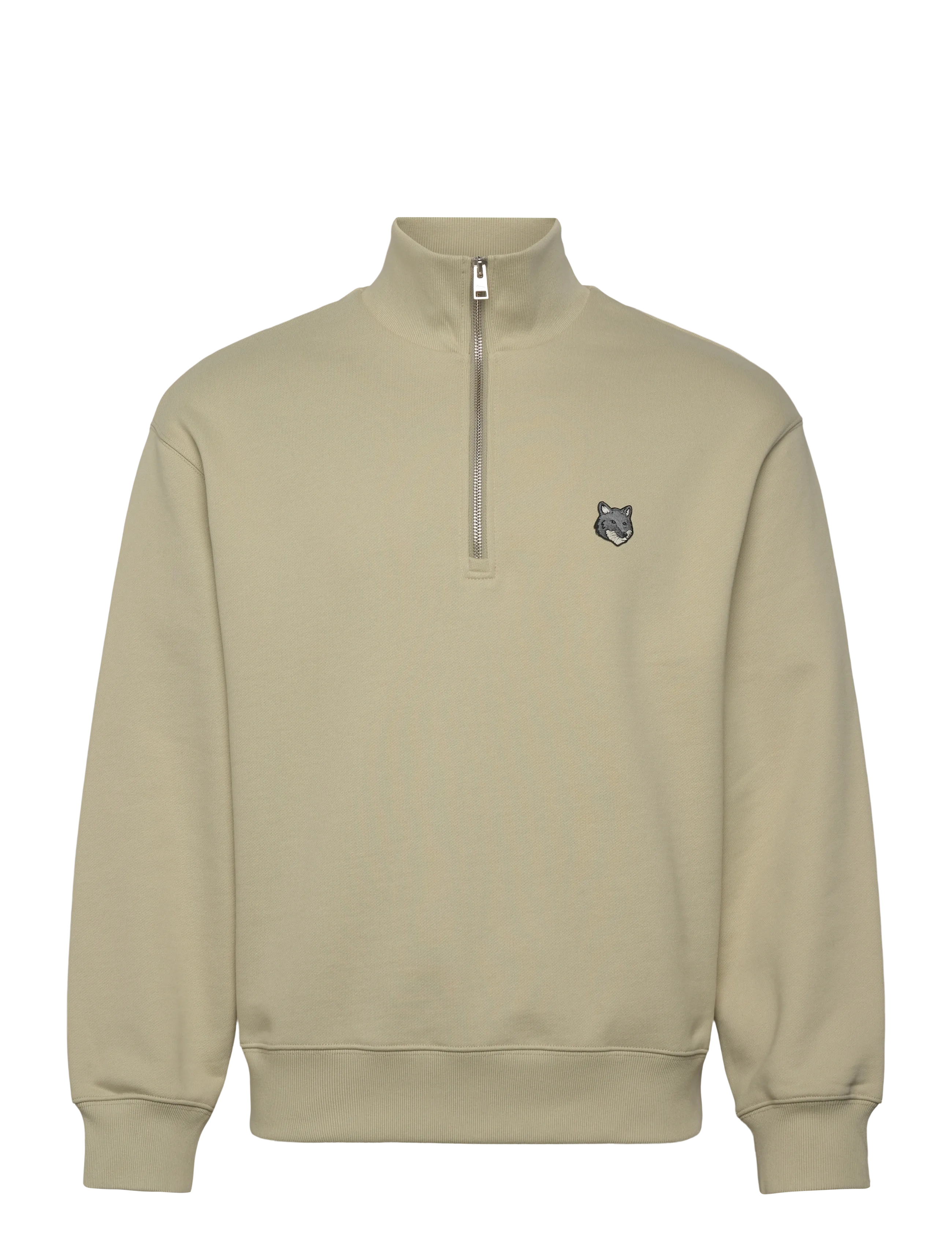 Maison Kitsune FOX HEAD COMFORT HALF ZIP SWEATSHIRT - Sweatshirts - STONEBEIGE / khaki/green