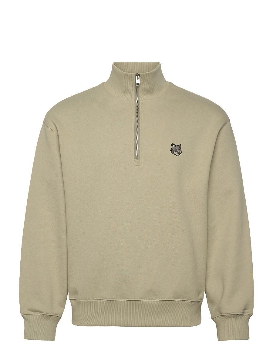 Maison Kitsune - GREY FOX HEAD PATCH COMFORT HALF ZIPPED SWEATSHIRT - sweatshirts - stonebeige - 1