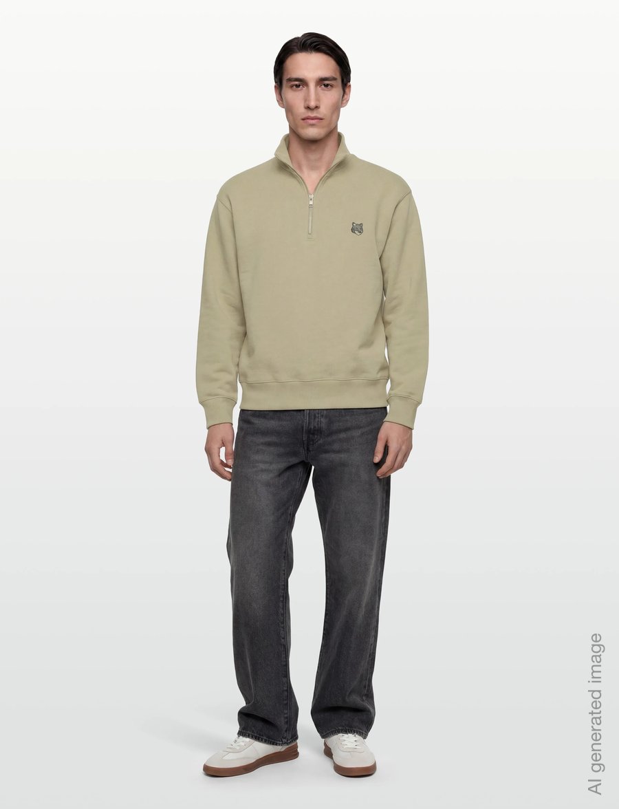 Maison Kitsune - GREY FOX HEAD PATCH COMFORT HALF ZIPPED SWEATSHIRT - sweatshirts - stonebeige - 0