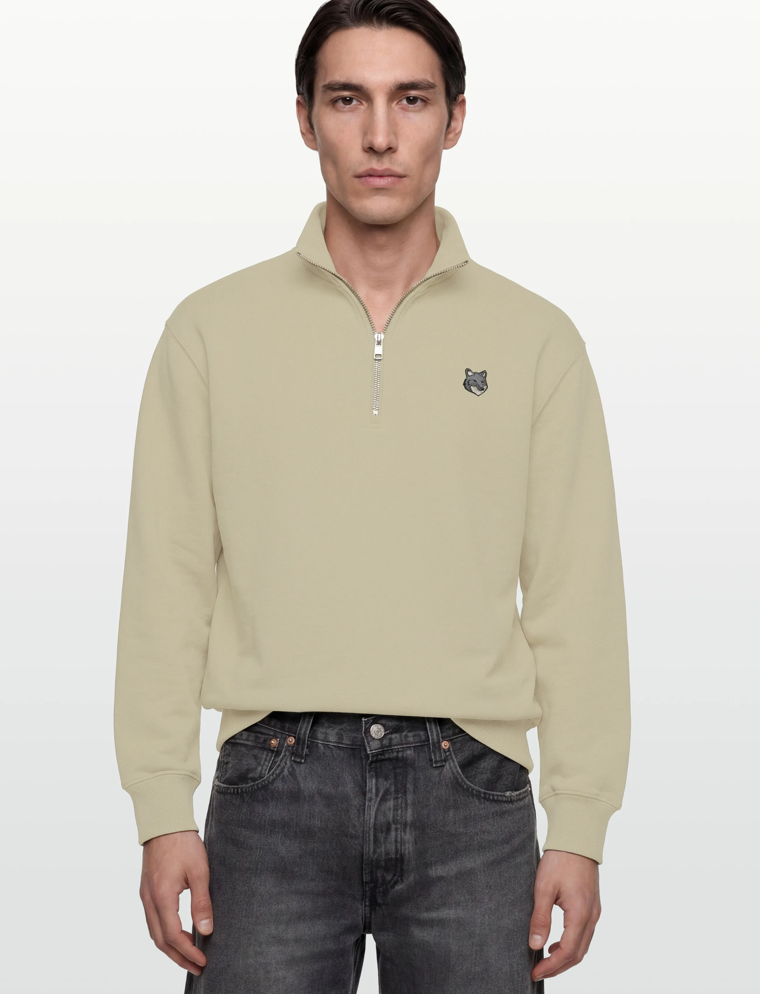 Maison Kitsune - FOX HEAD COMFORT HALF ZIP SWEATSHIRT - kläder - stonebeige - 3