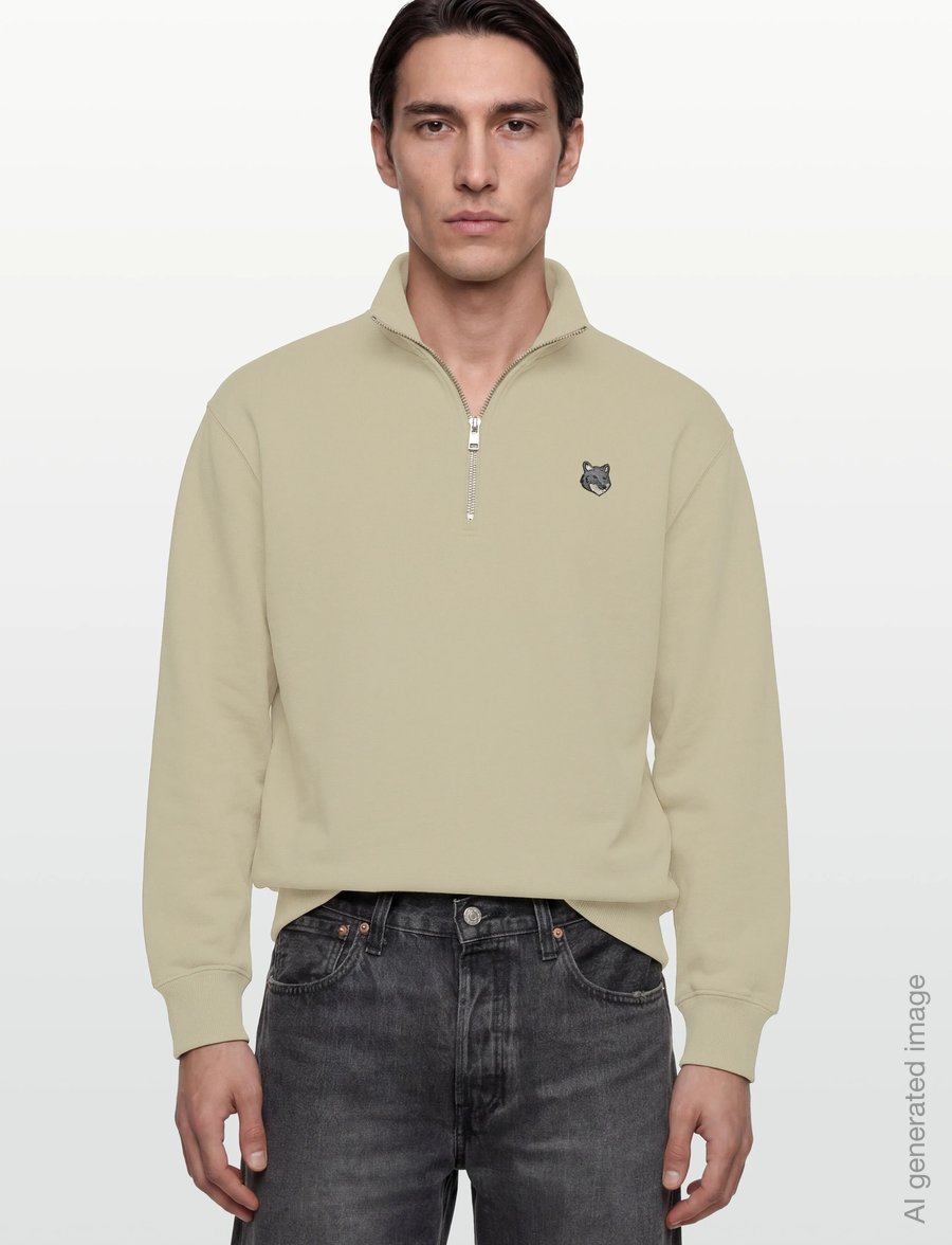 Maison Kitsune - GREY FOX HEAD PATCH COMFORT HALF ZIPPED SWEATSHIRT - sweatshirts - stonebeige - 3