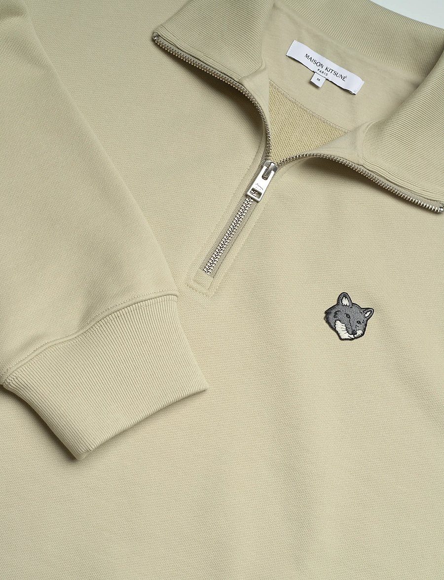 Maison Kitsune - GREY FOX HEAD PATCH COMFORT HALF ZIPPED SWEATSHIRT - sweatshirts - stonebeige - 5