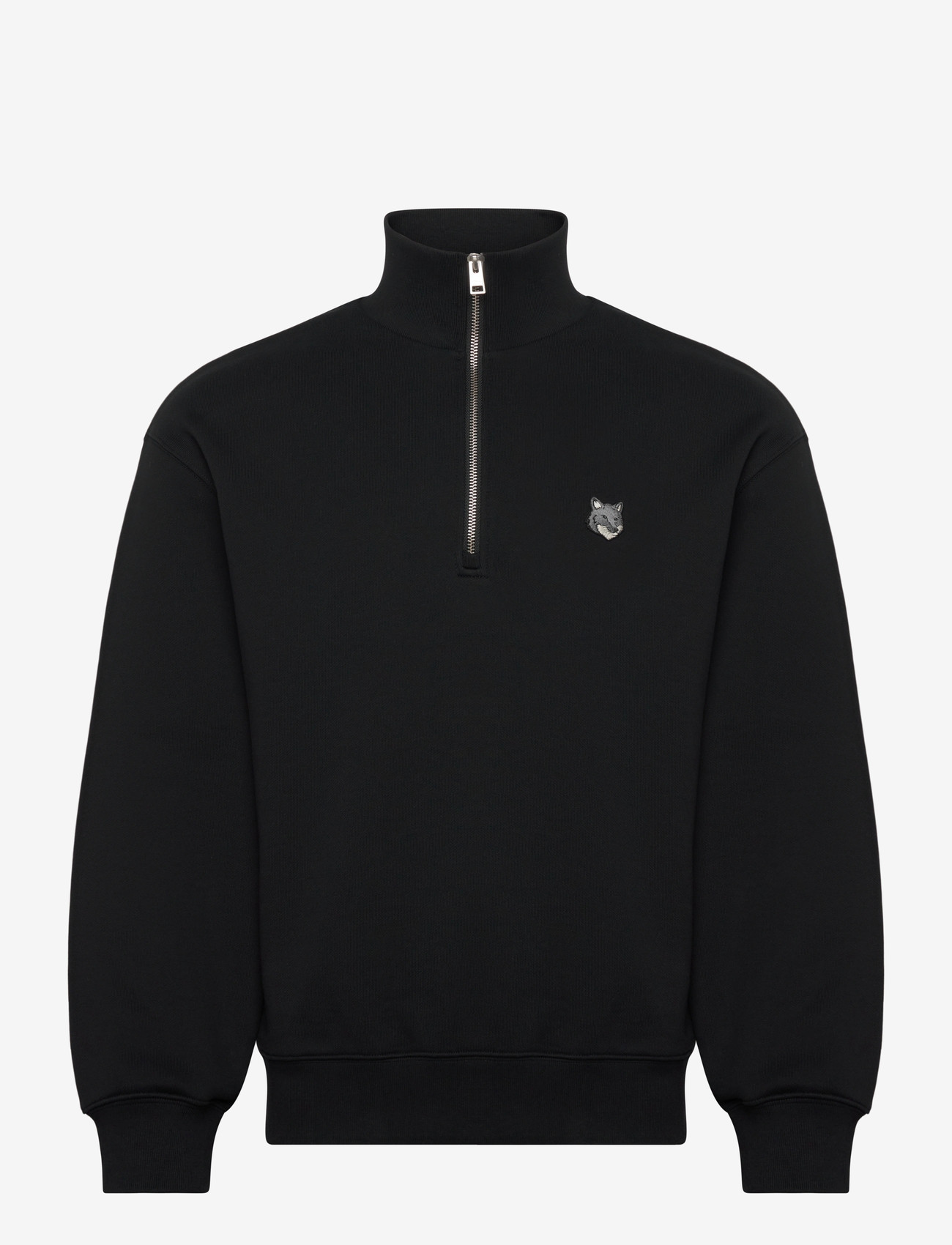 Maison Kitsune - GREY FOX HEAD PATCH COMFORT HALF ZIPPED SWEATSHIRT - clothing - black - 1